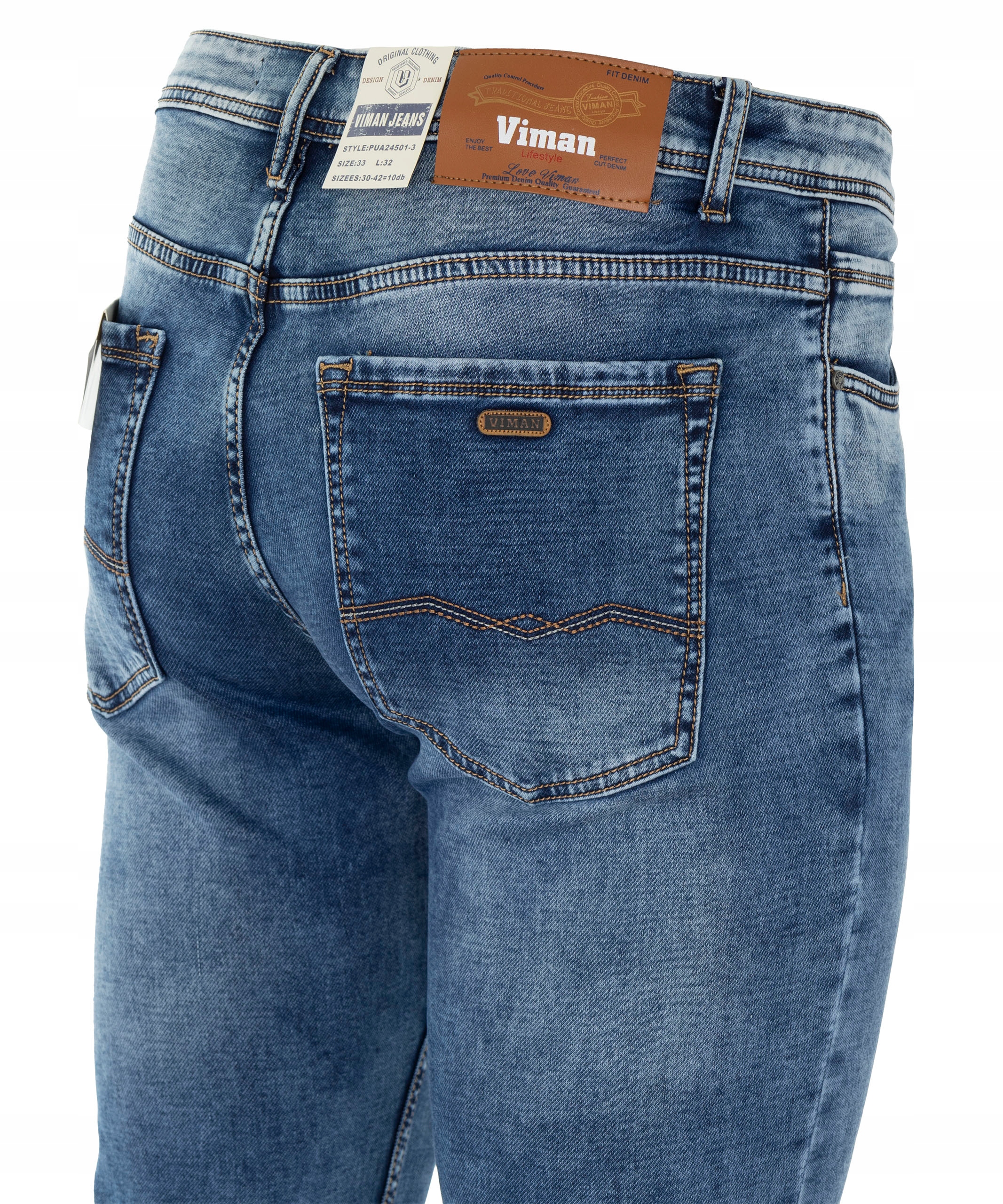 Spodnie męskie jeansowe Niebieskie Proste Bawełna Przetarcia W30 82-88cm