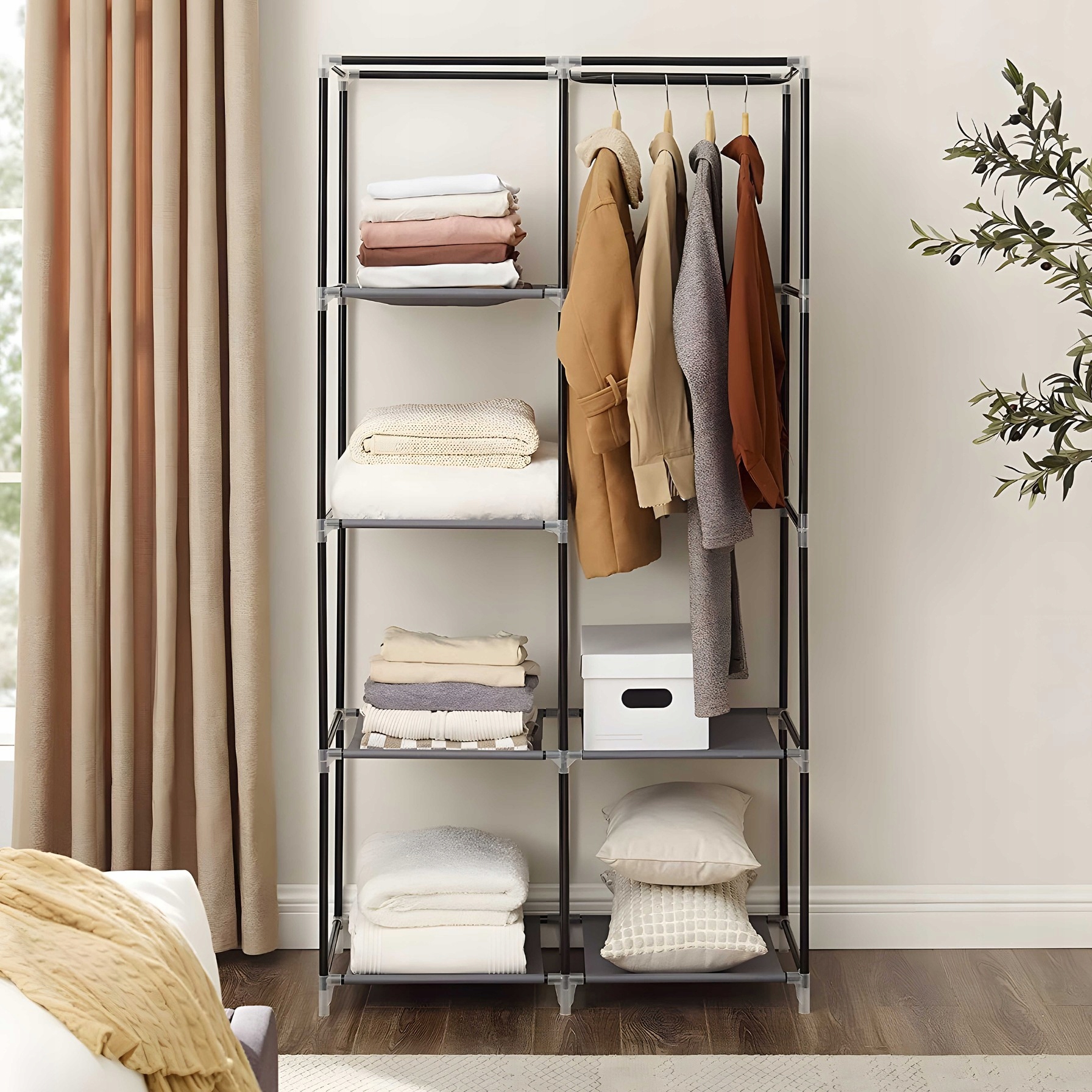 MATERIAŁOWA SZAFA TEKSTYLNA SKŁADANA GARDEROBA ORGANIZER NA UBRANIA REGAŁ Rodzaj drzwi materiałowe