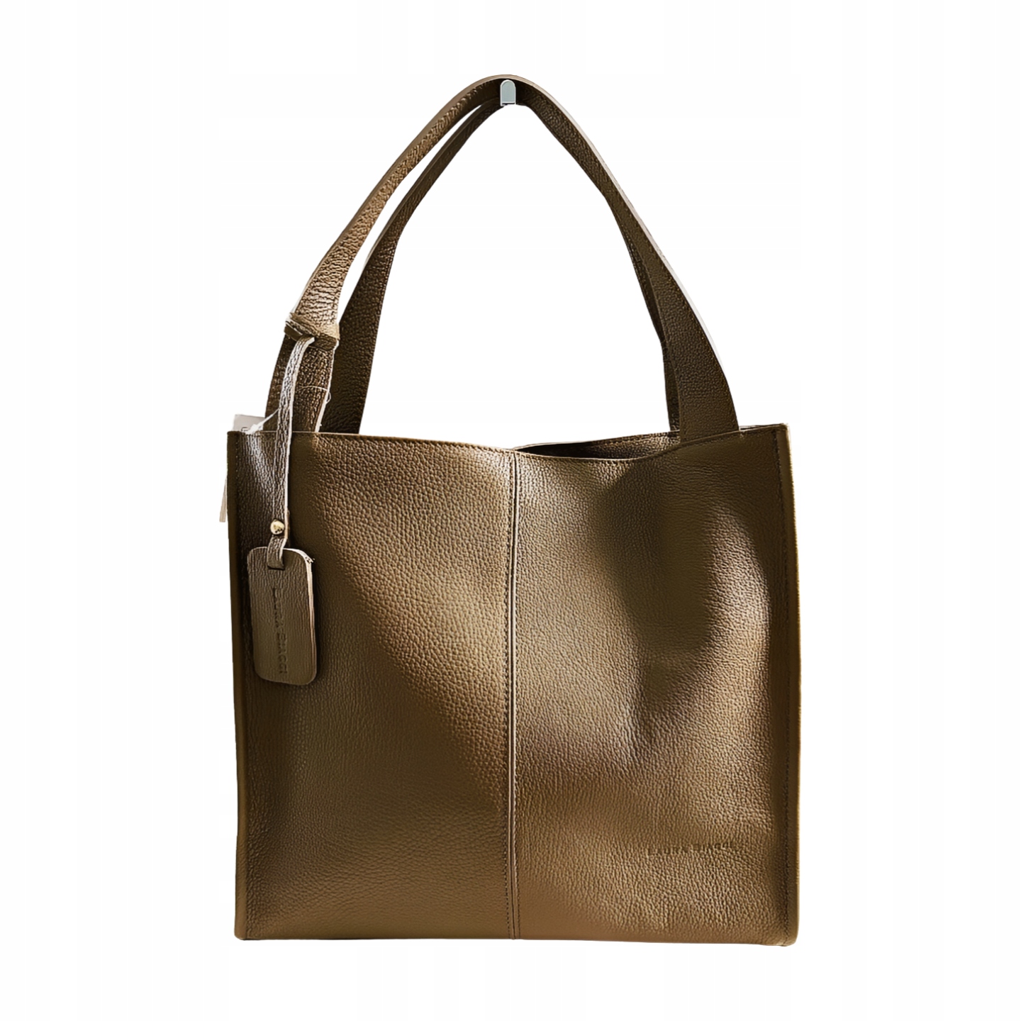 Laura Biaggi kožená shopper taška taupe s prošíváním