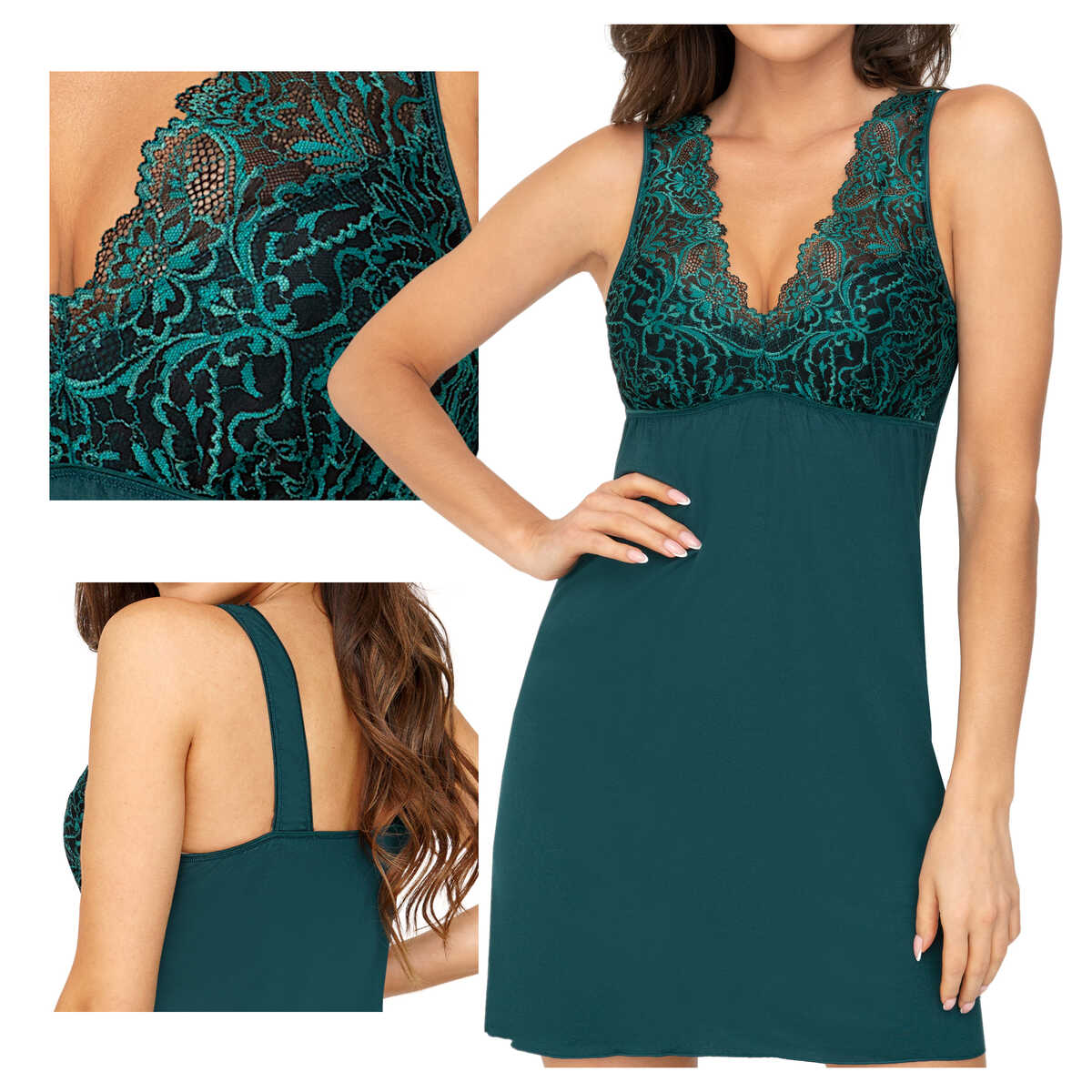 Donna Košile noční z viskózy s krajkovým výstřihem Melania2 zelená S