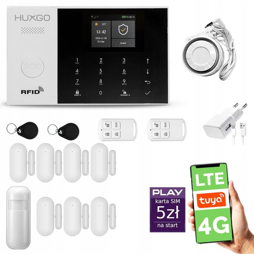 Bezdrôtový alarm WiFi Gsm, Tuya, alarmová sada Huxgo HXA005 4G Lte