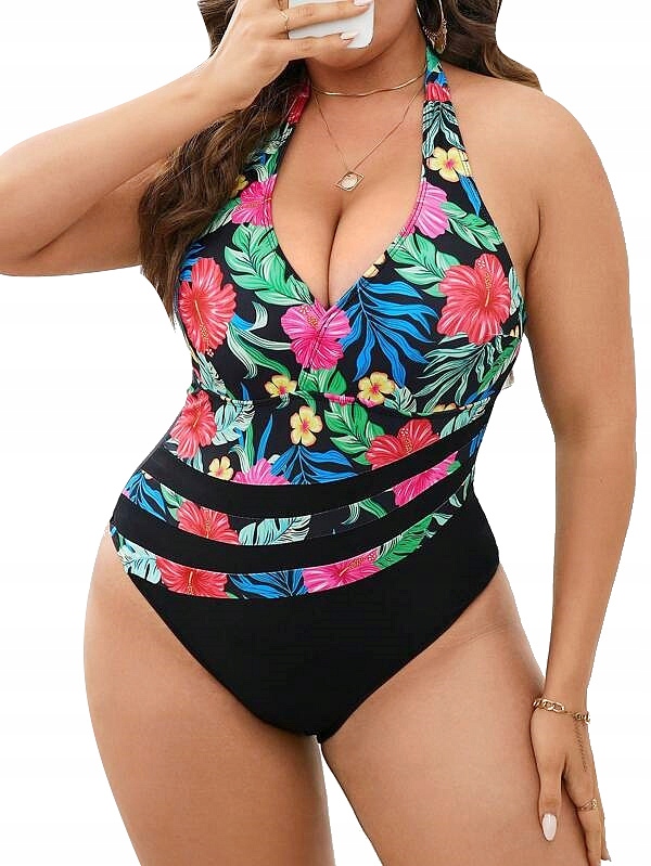 STRÓJ KĄPIELOWY JEDNOCZĘŚCIOWY PLUS SIZE NADRUK KWIATY ROZM 48 (PS9-2)