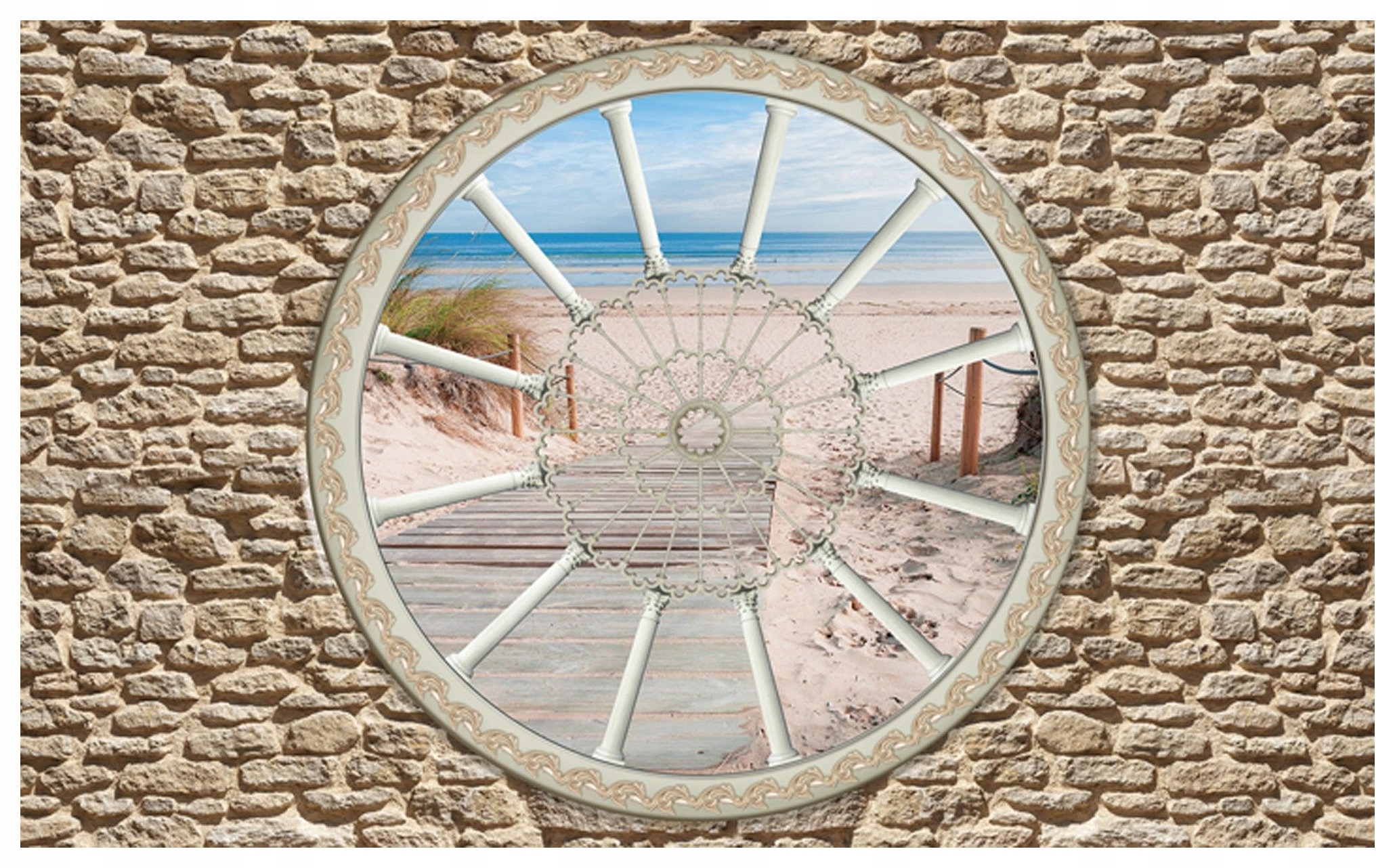 Fototapeta Pláž Moře Kámen Dřevo Iluze Perspektiva 254x184 lepidlo