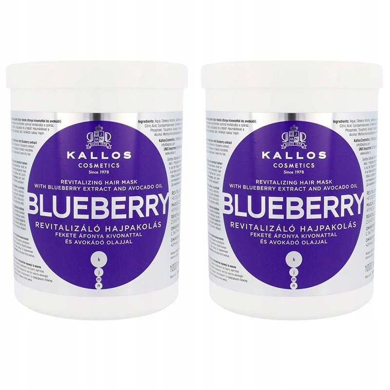 2 x KALLOS BLUEBERRY MASKA REWITALIZUJĄCA DO WŁOSÓW ZNISZCZONYCH 1000ML