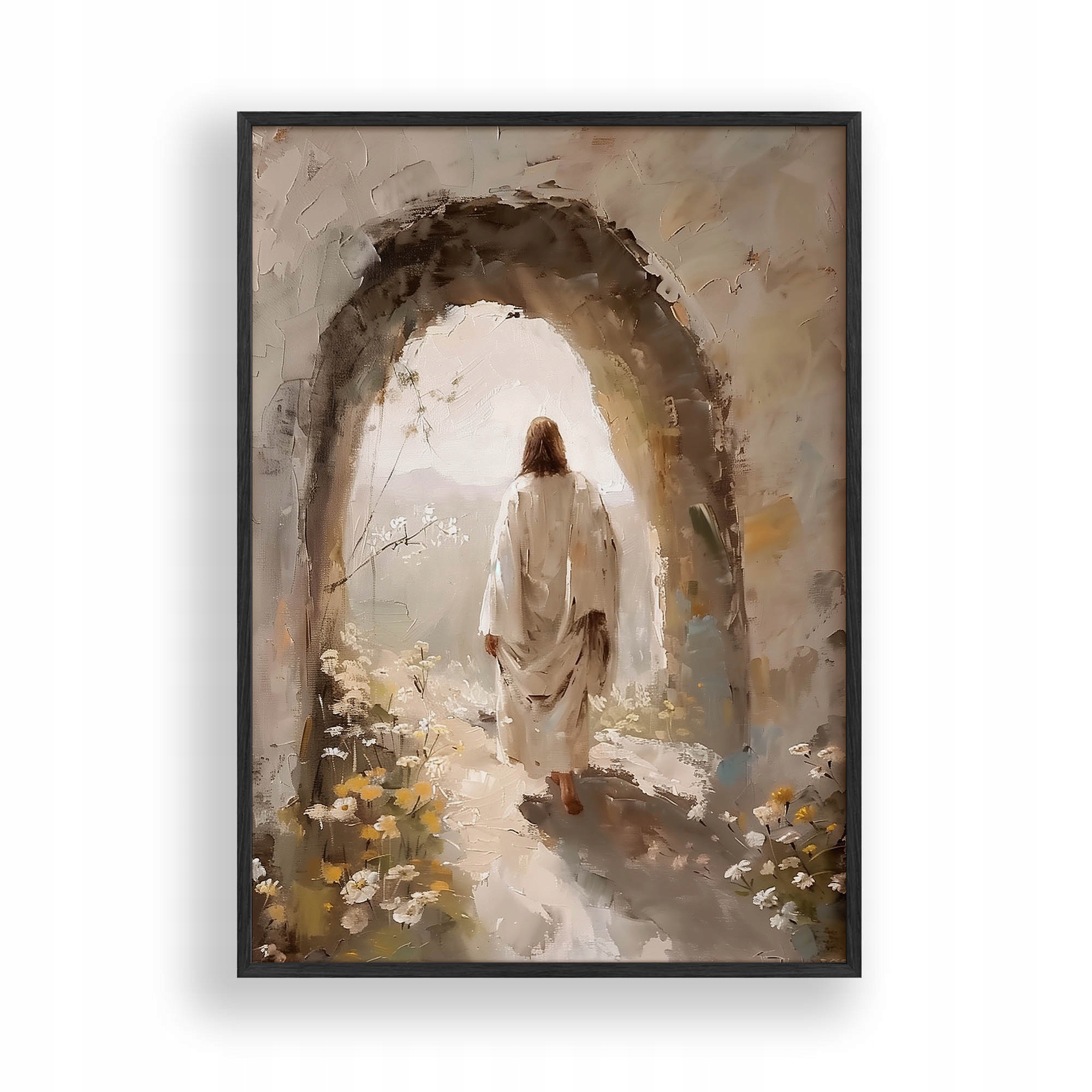 Obraz Ježíš U hrobu Plakát Rámeček Dřevěný Černý 30x42 cm