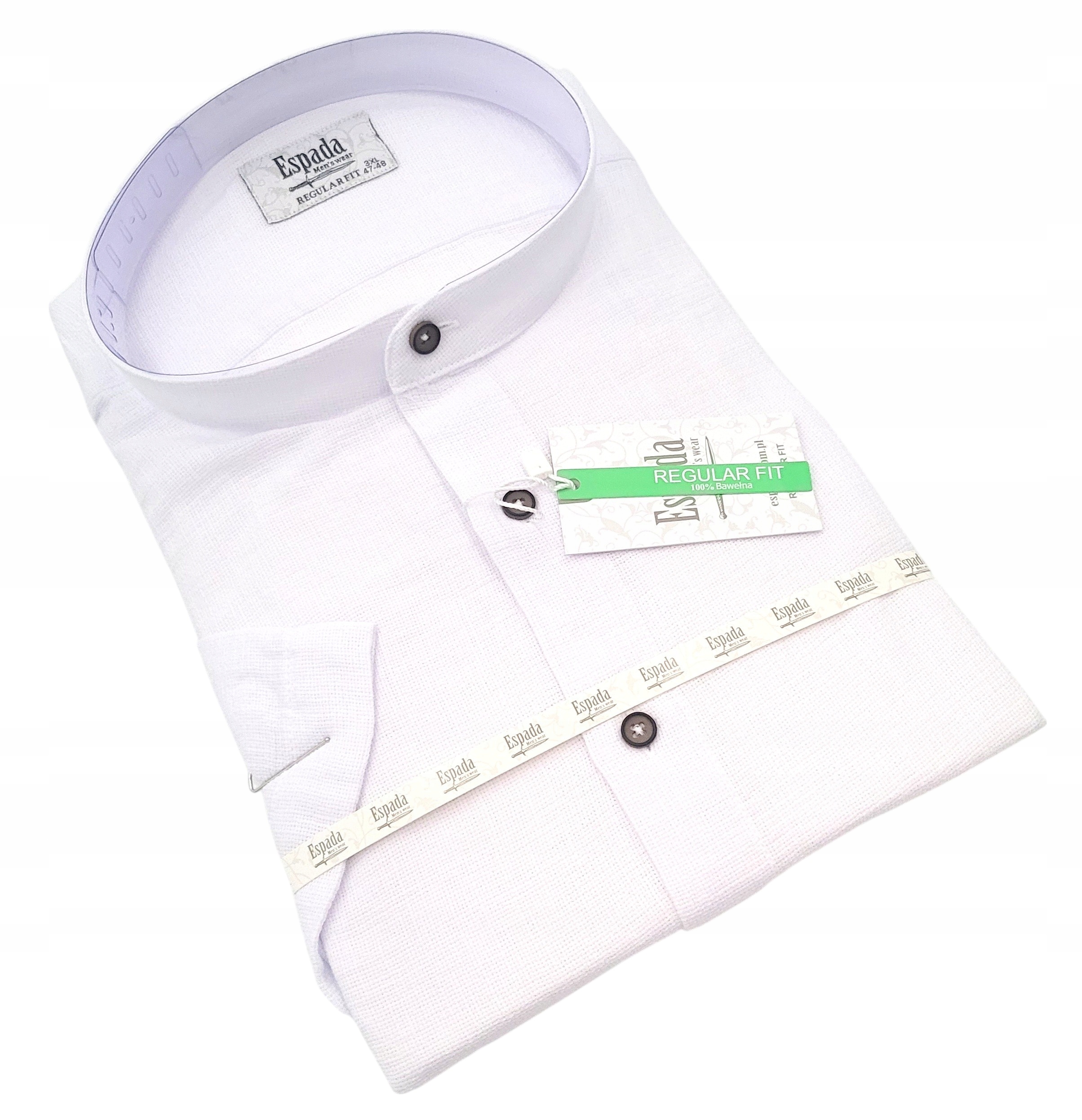 Koszula męska stójka slim krótki rękaw Espada biała XL 43-44