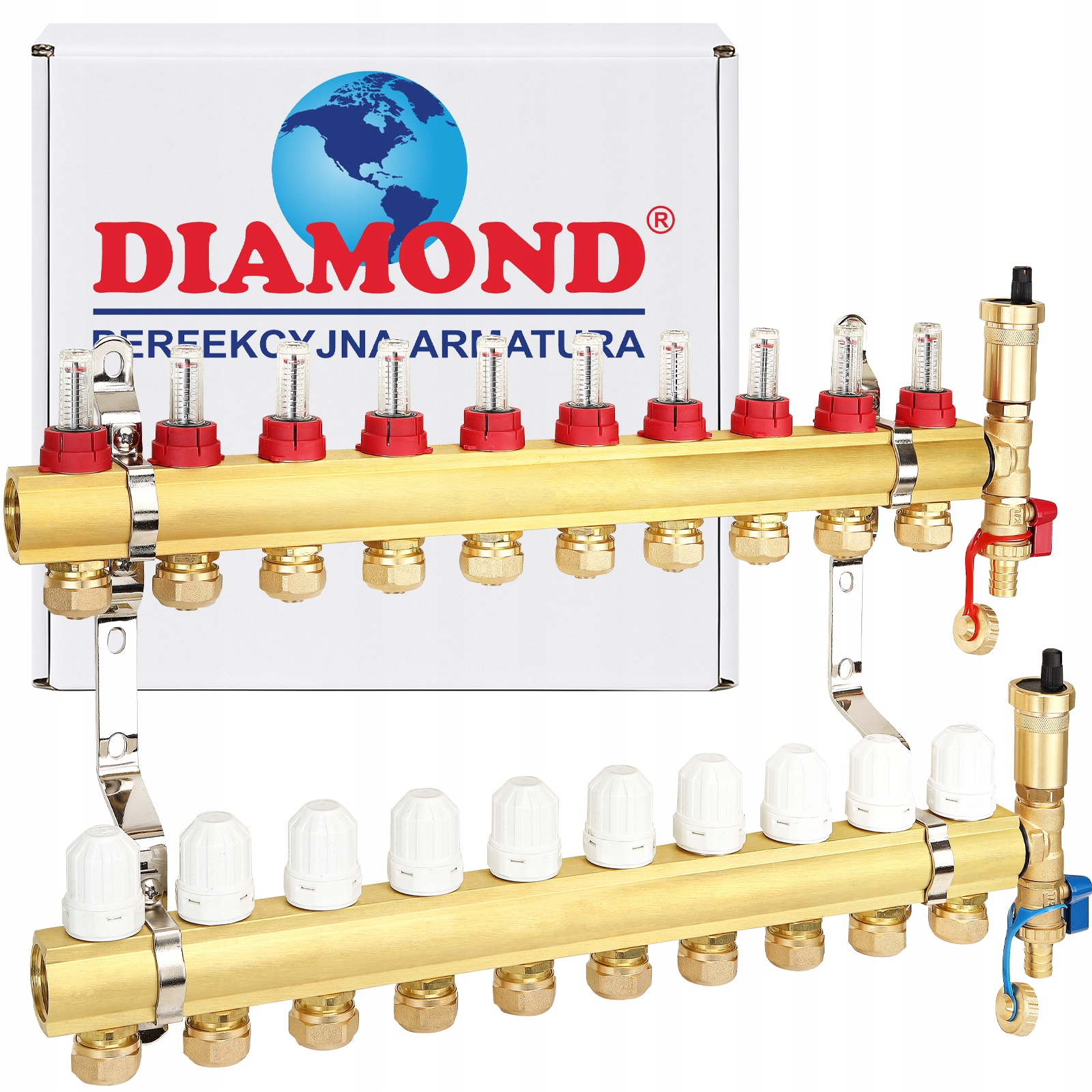 Rozdeľovač 10 Okruhov Sekcií Podlahového Vykurovania Pre Mosadznú Podlahovú Krytinu