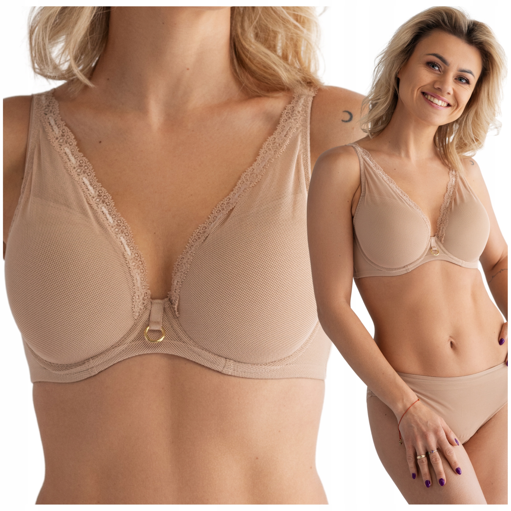 Podprsenka vyztužená hladká podprsenka Lemax Savannah Plunge bralette béžová 70C