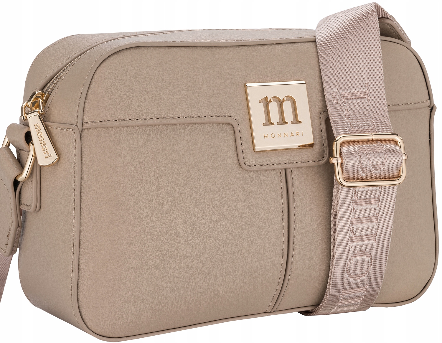 Monnari Torebka Damska Listonoszka Klasyczna Beżowa Nude Premium Złote Logo