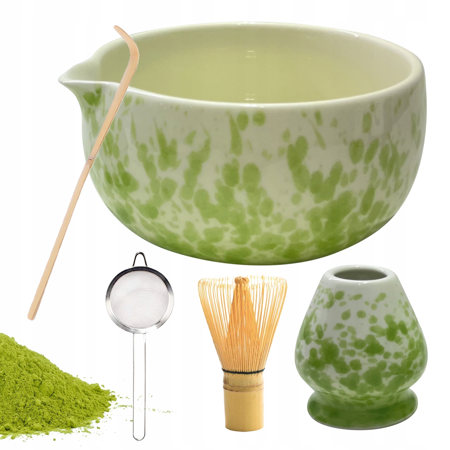 Elegantní Sada Matcha S Miskou S Výlevkou A Bambusovou Metlou