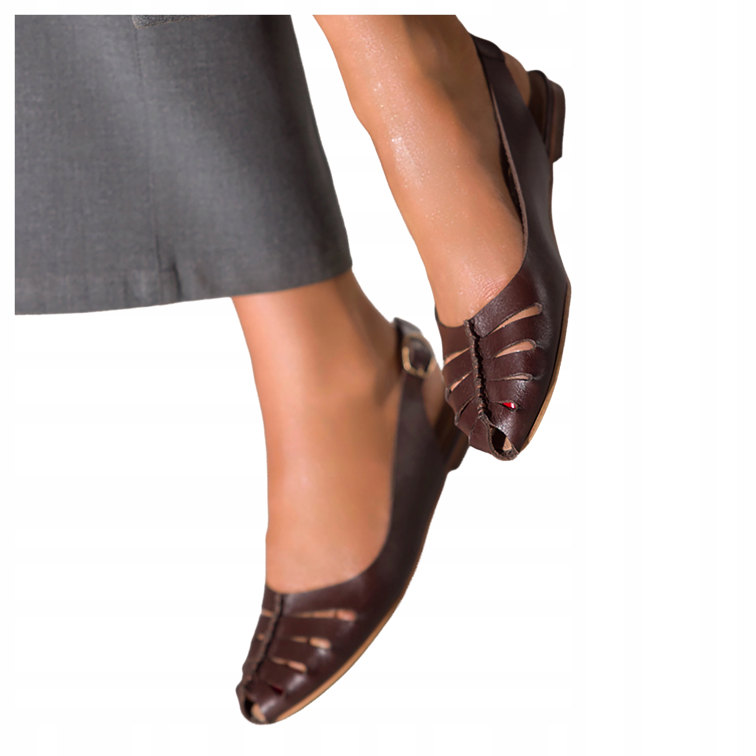 Čokoládové Baleríny Dámské Pohodlné Kožené Odkryté Patky Prolamované r 39