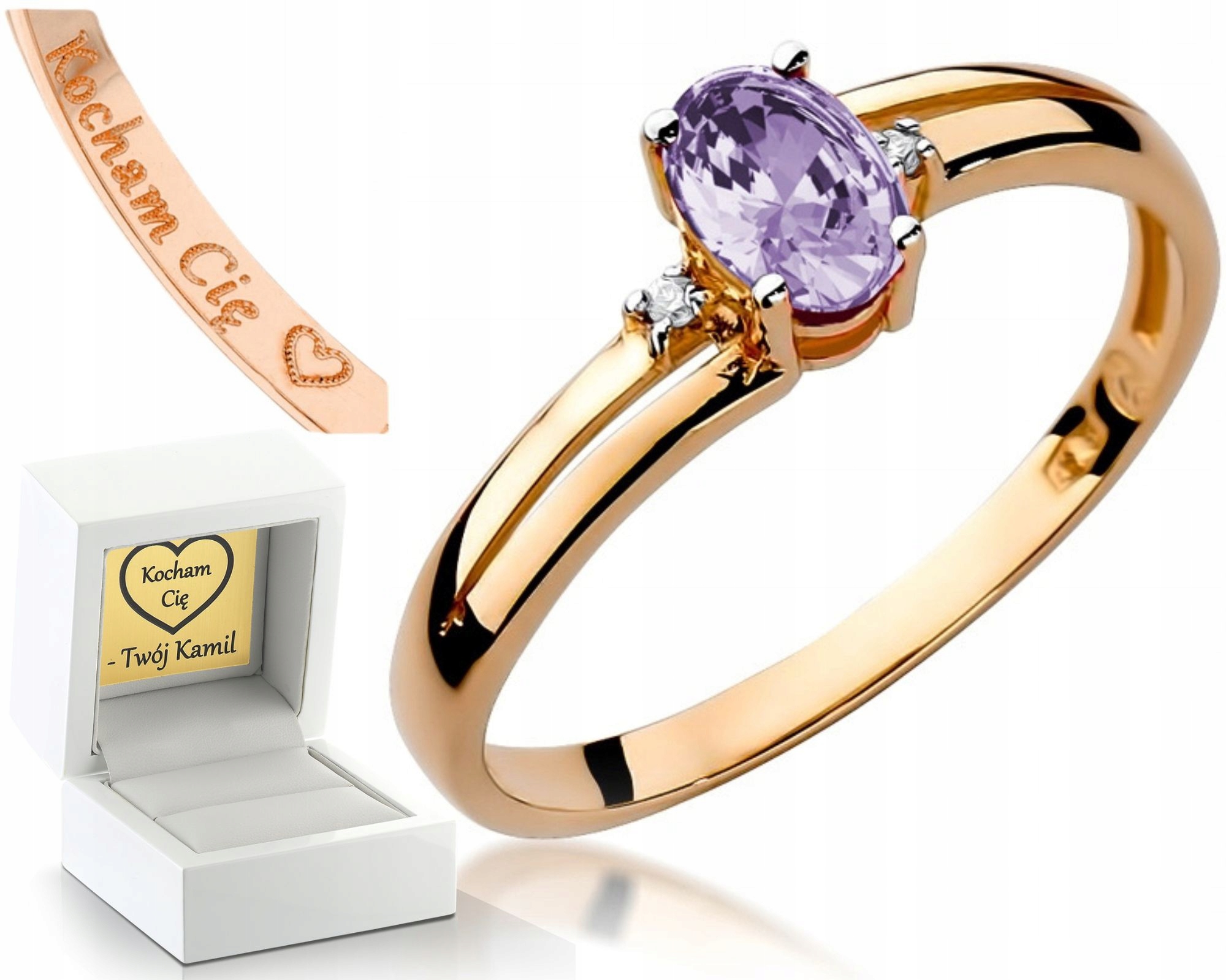 Prstýnek Z Růžového Zlata Tanzanitové Brilianty 585