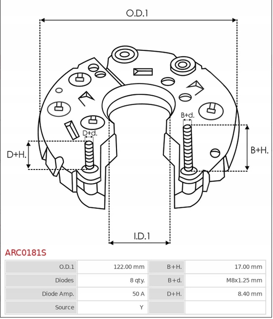 Mostek diodowy alternatora ARC0181S Producent części AS-PL