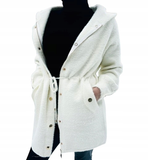 ALPAKA CIEPŁY PŁASZCZ Z KAPTUREM NARZUTKA PRZEJŚCIOWA WEŁNA Rozmiar uniwersalny