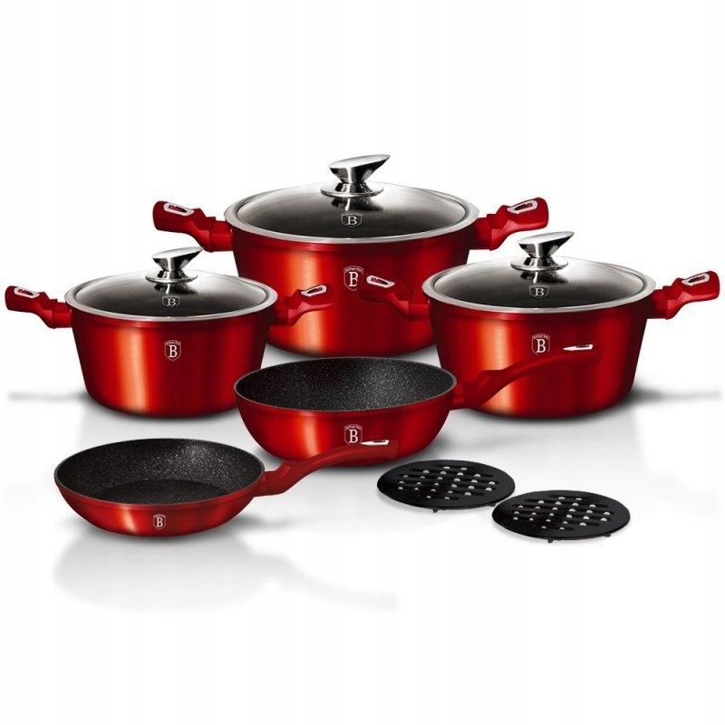 Zestaw Garnków Granitowych Kuchennych Red Metallic 10