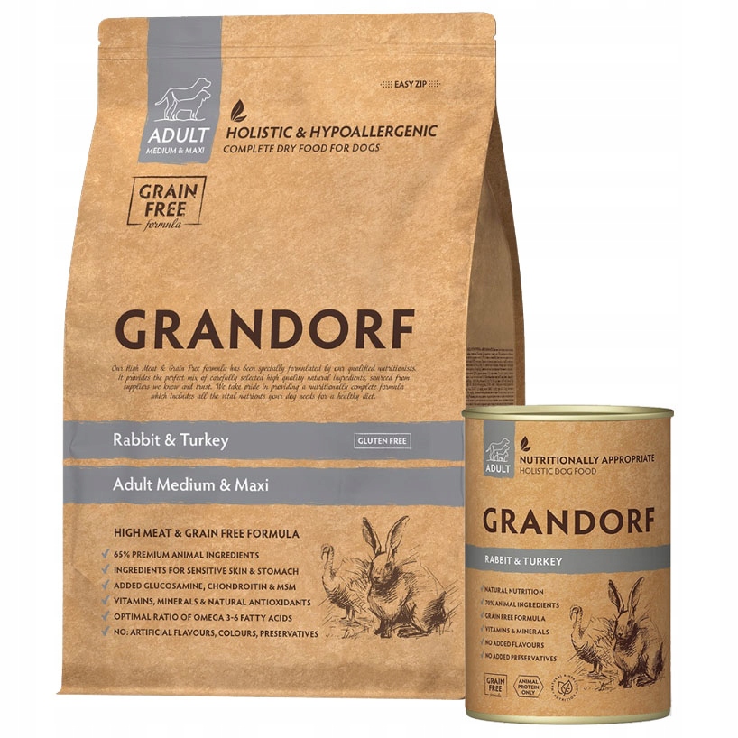 Grandorf Medium Maxi Adult Królik Indyk Karma Dla Psa 10kg Puszka