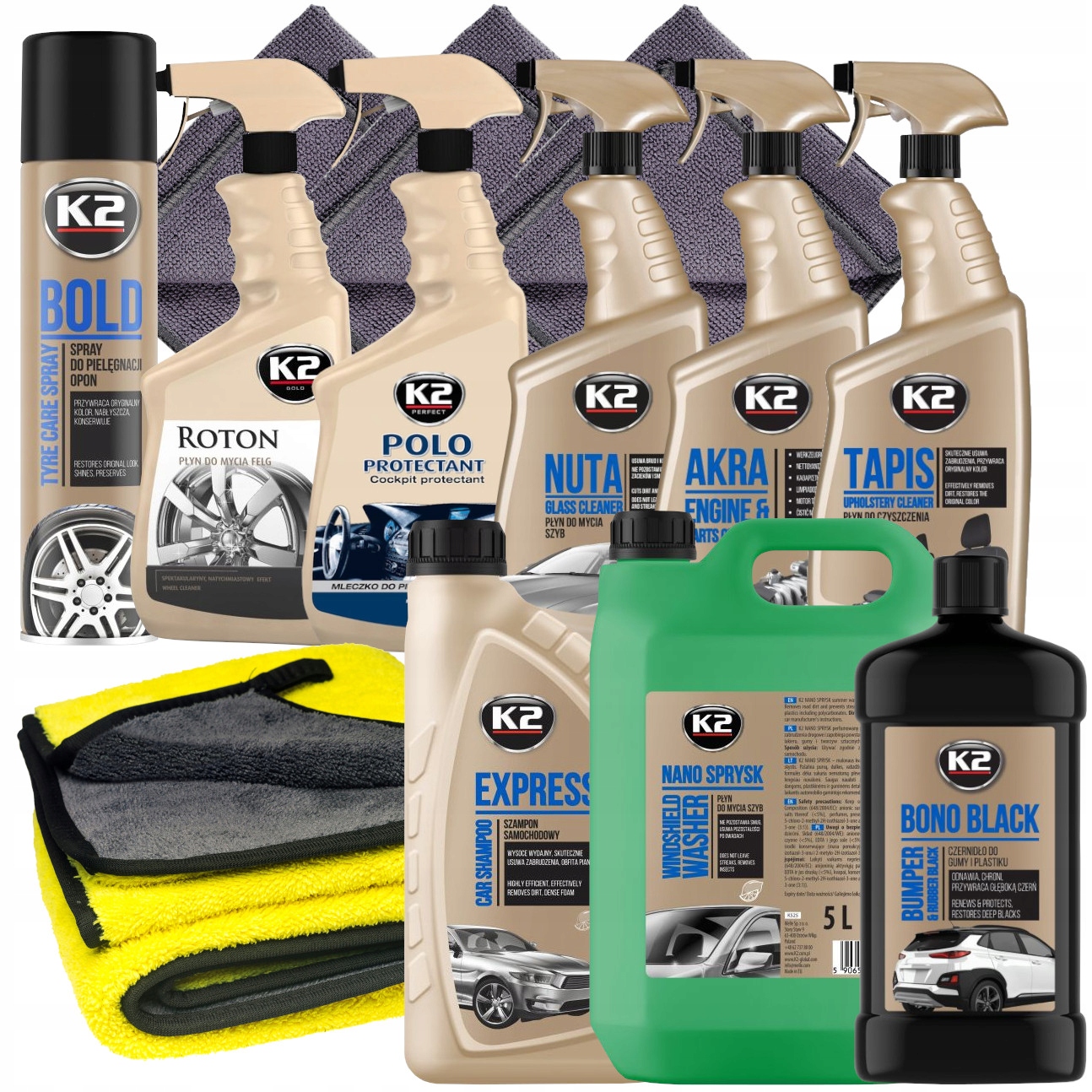 K2 ZESTAW PROFESJONALNE KOSMETYKI I AKCESORIA SAMOCHODOWE DO AUTA DETAILING