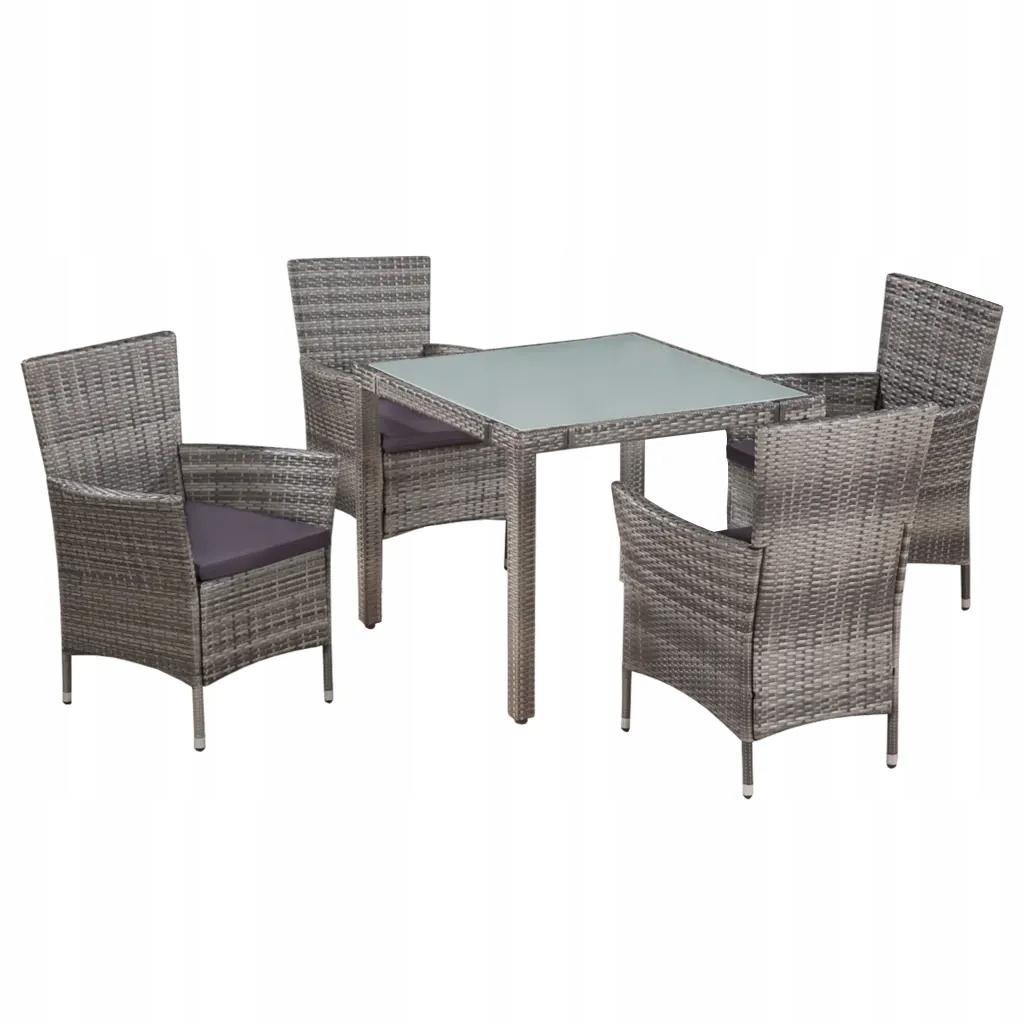 Zahradní nábytek set 90x90 cm, šedý Pe ratan, 4 židle s polštáři