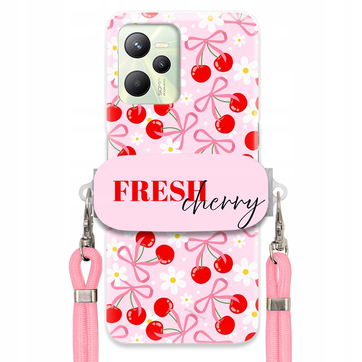 Pouzdro pro Realme C35 Case Držák Šňůrky Růžová Cherry Třešničky Mašličky