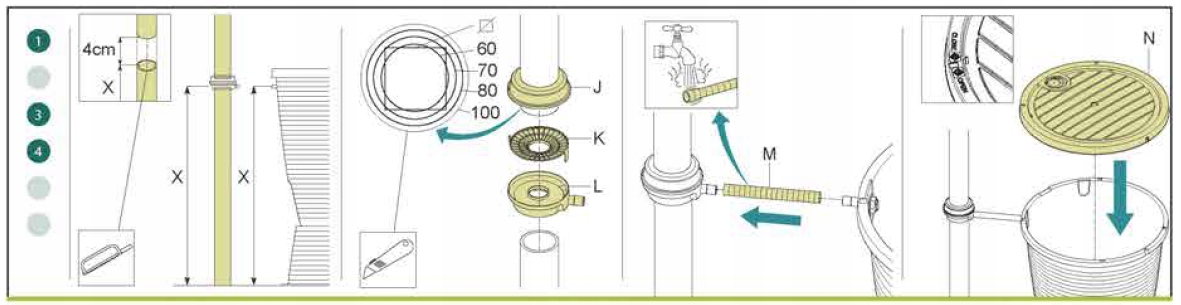 KOMPLETNY ZBIORNIK NA DESZCZÓWKĘ 220l KETER INDIGO Wysokość produktu 107 cm