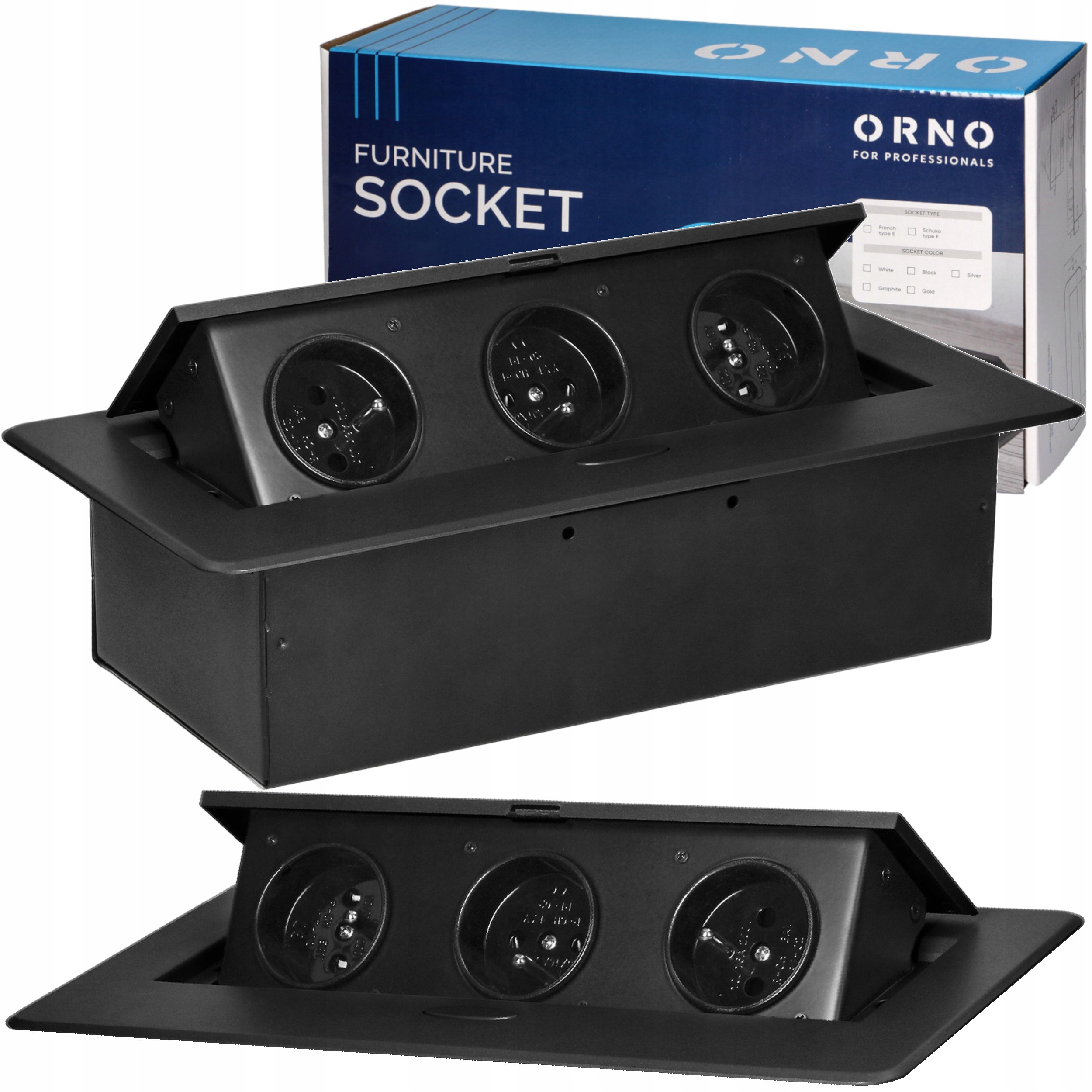 Gniazdo Wpuszczane Chowane w Blat Nablatowe Potrójne Gniazdko 3x230V Czarne