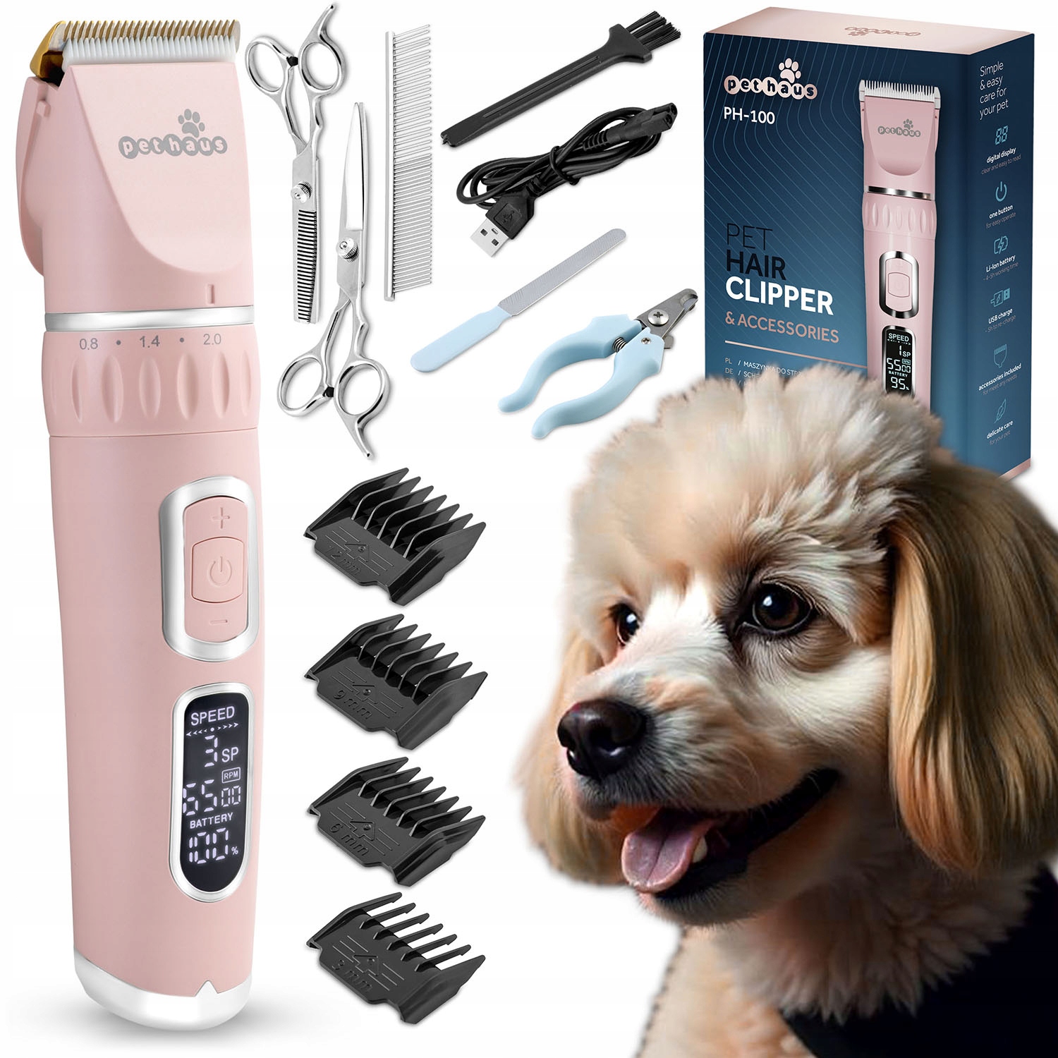 Levně Stříhací strojek na psy zvířat psa kočky růžový Grooming