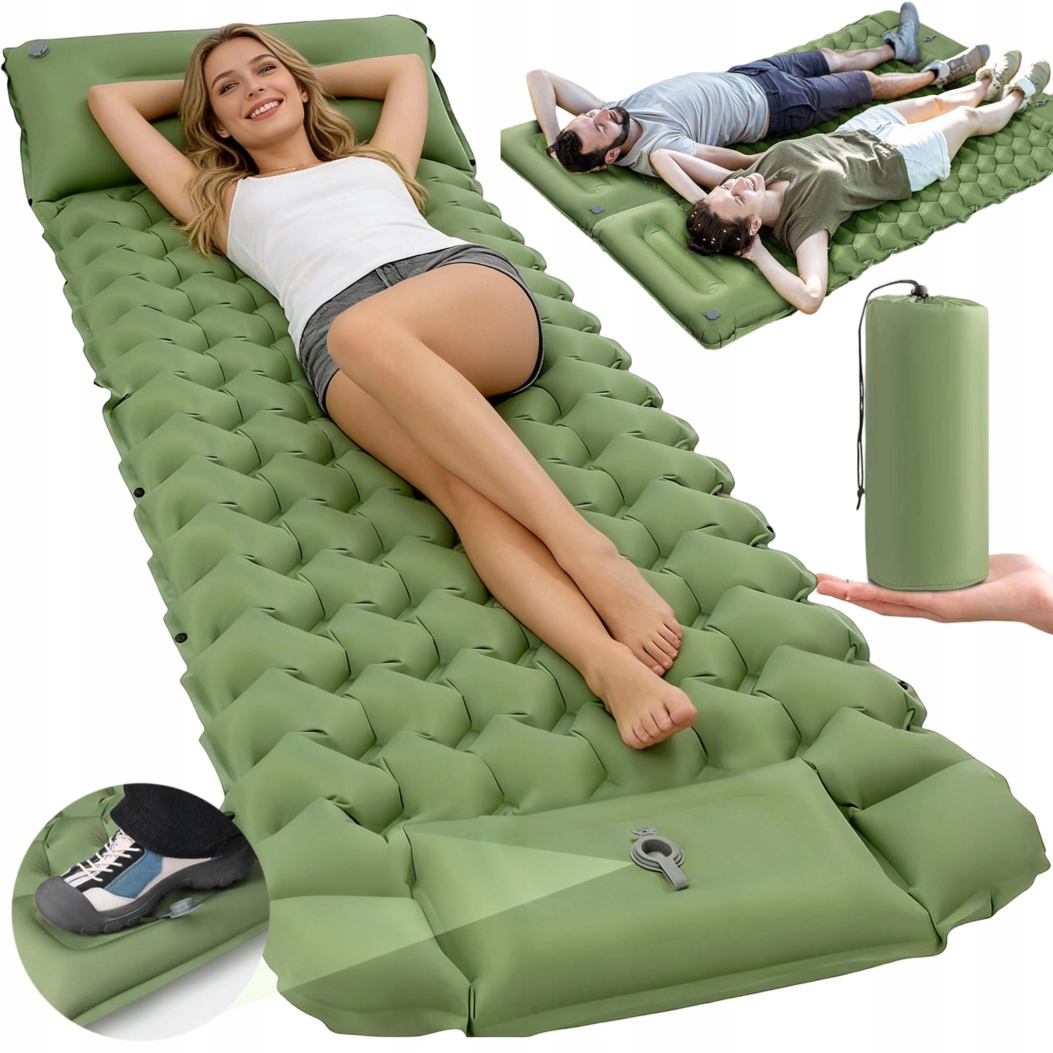 Nafukovací Podložka Matrace Voděodolná Kempingová Podložka S Polštářem 200*66 CM, Skládací