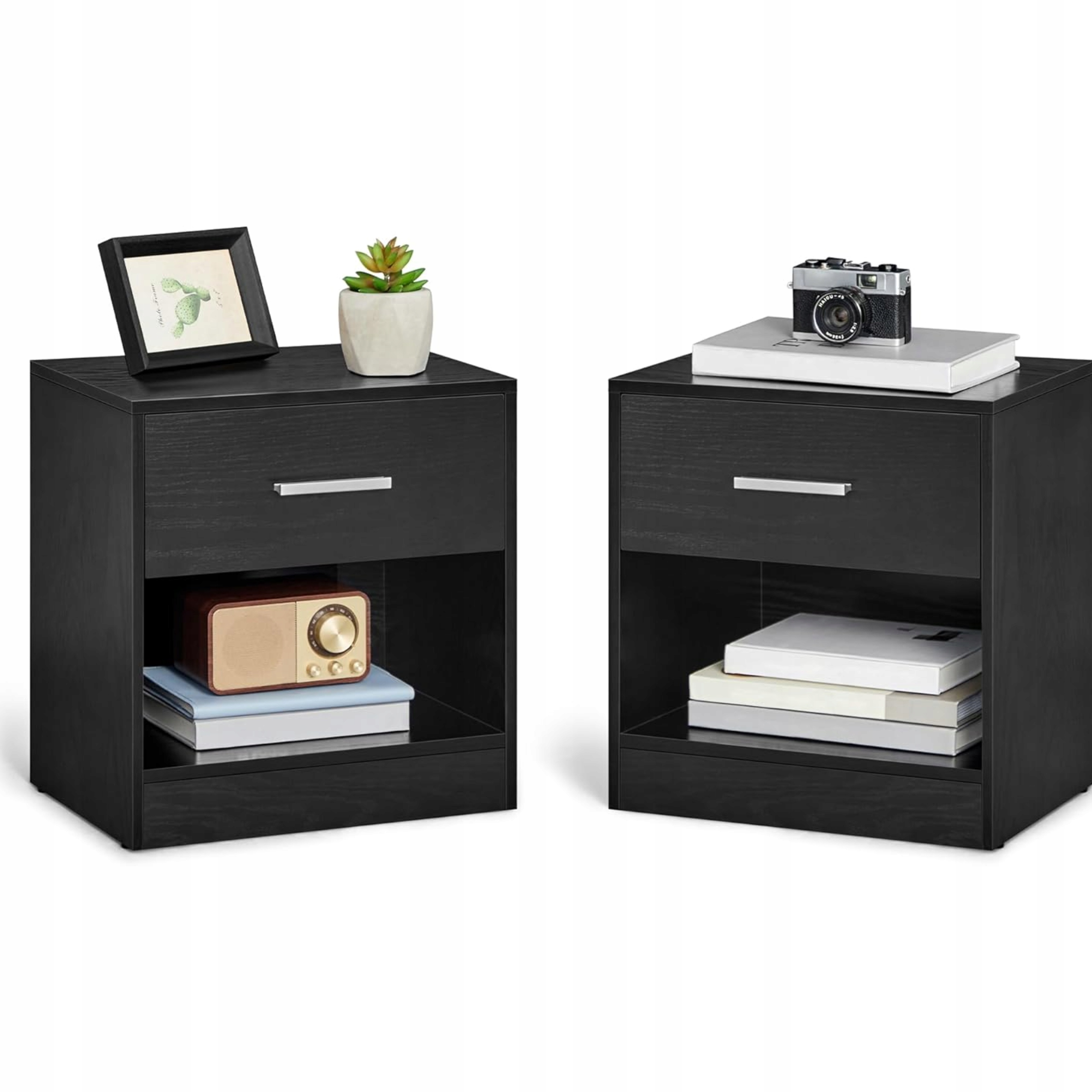 Pomocné nočné stolíky čierne Sada kompaktných skriniek s malými zásuvkami