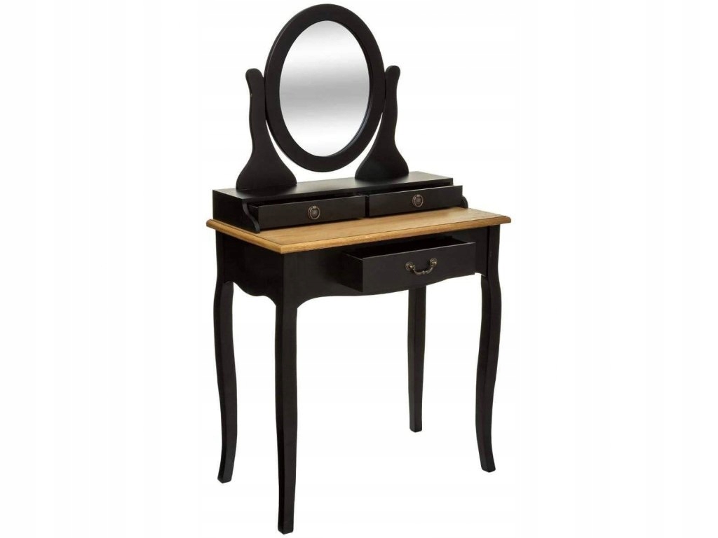 Toaletný stolík Chrysa so zrkadlom, čierny s hnedou doskou