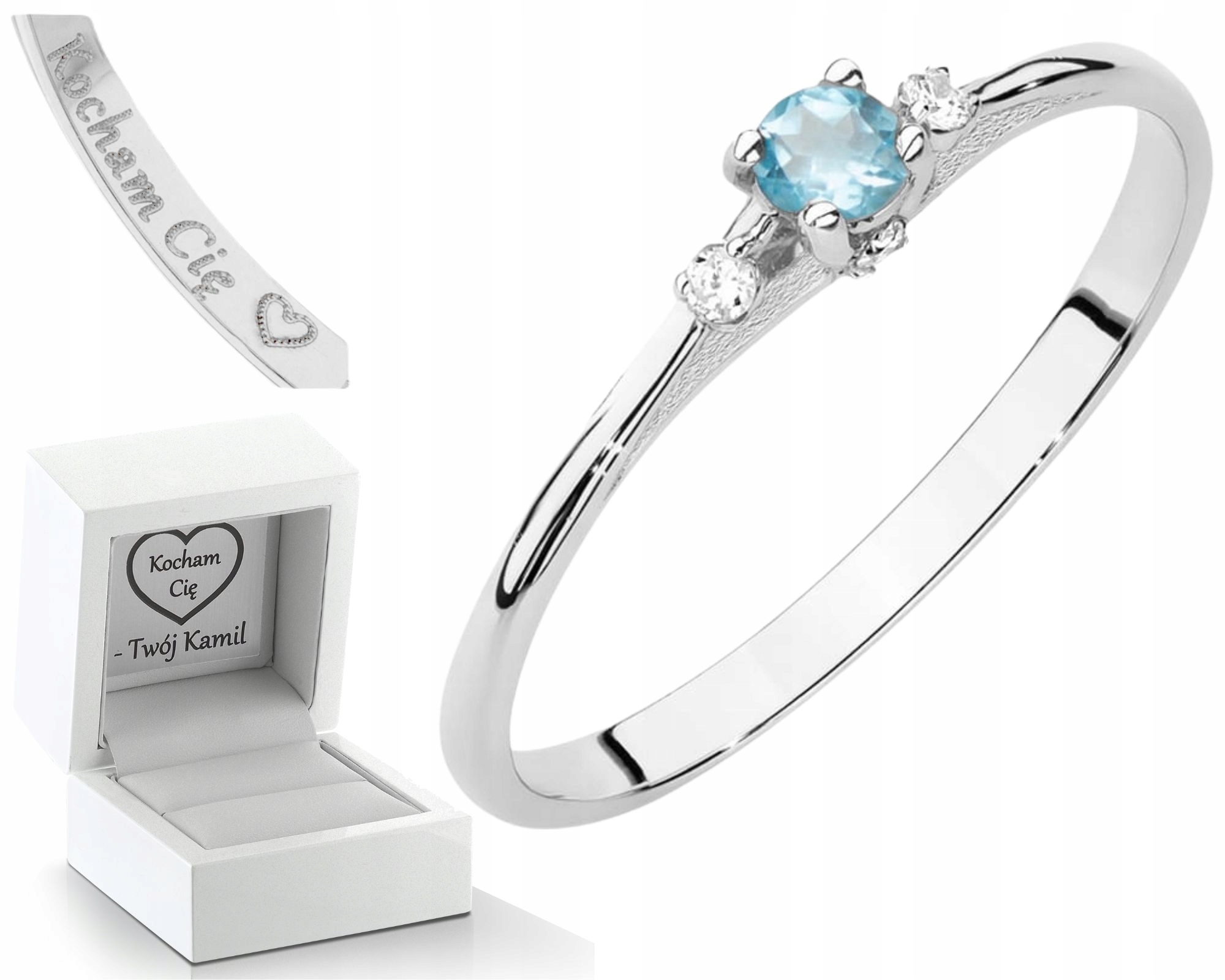 Prstýnek Bílé Zlato, Přírodní Topaz A Diamanty