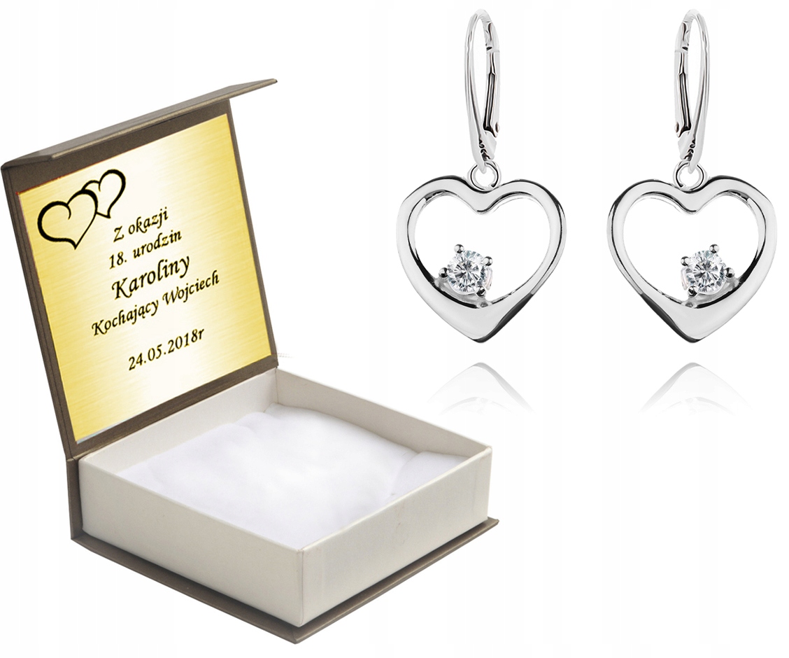 

Kolczyki Serca Z Cyrkoniami Angielskie Zap +grawer