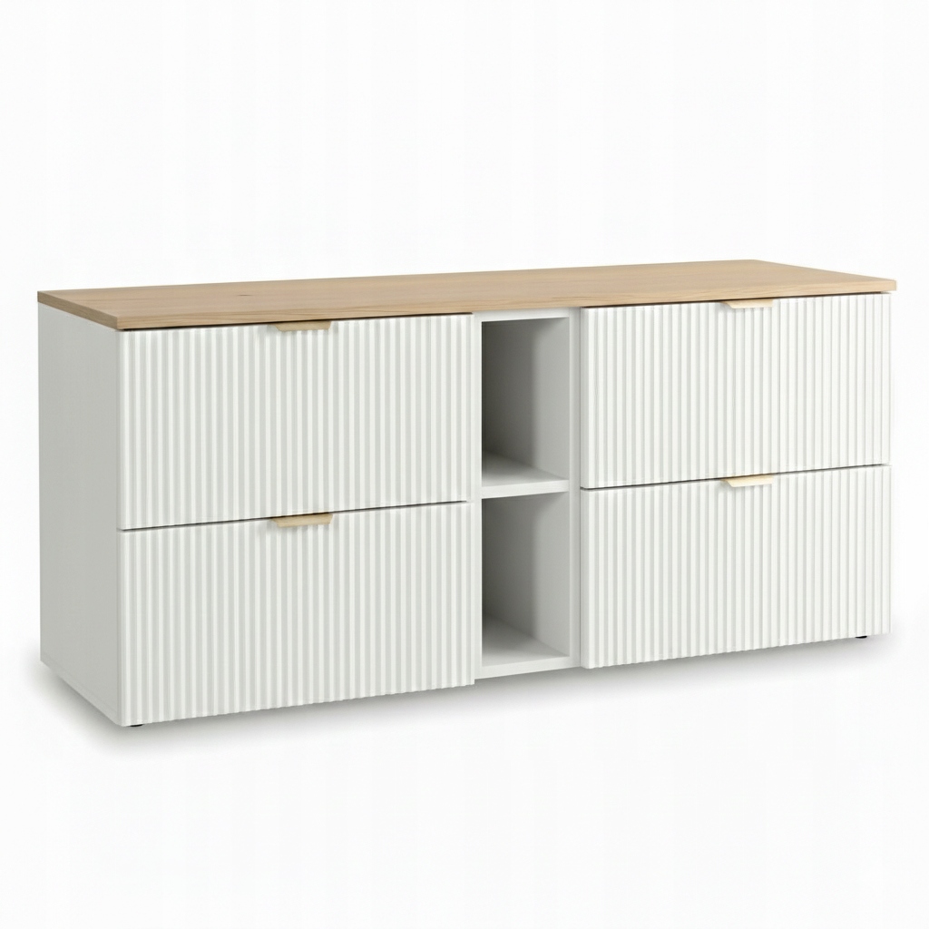 Skříňka pod umyvadlo 140 cm Bílá/Ořechová deska s rýhovanými čely Willy