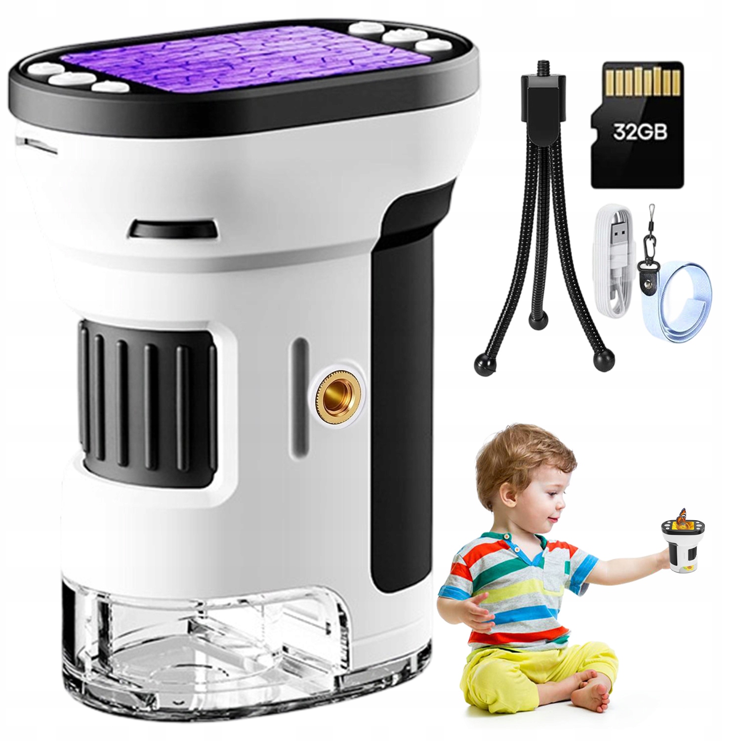 Mikroskop S Obrazovkou 2" 200X-1000X 600MAH 32 Gb Pro Malé Vědce