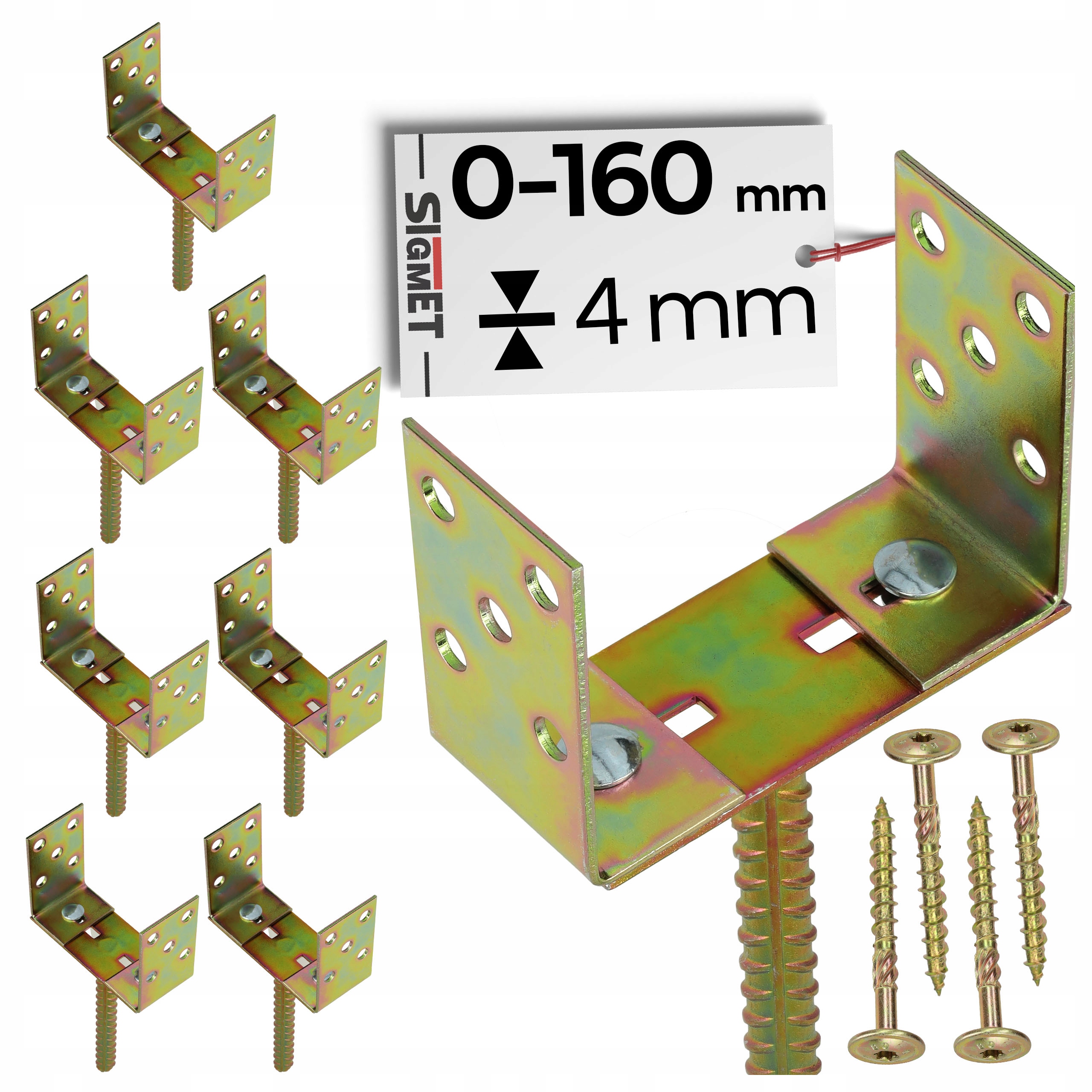 8 x nastaviteľná základňa stĺpika 0-160 mm, dlhá, hrubá 4 mm skrutky na montáž
