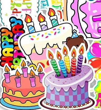Urodzinowy MIX Tort Naklejki Happy Birthday 50 szt