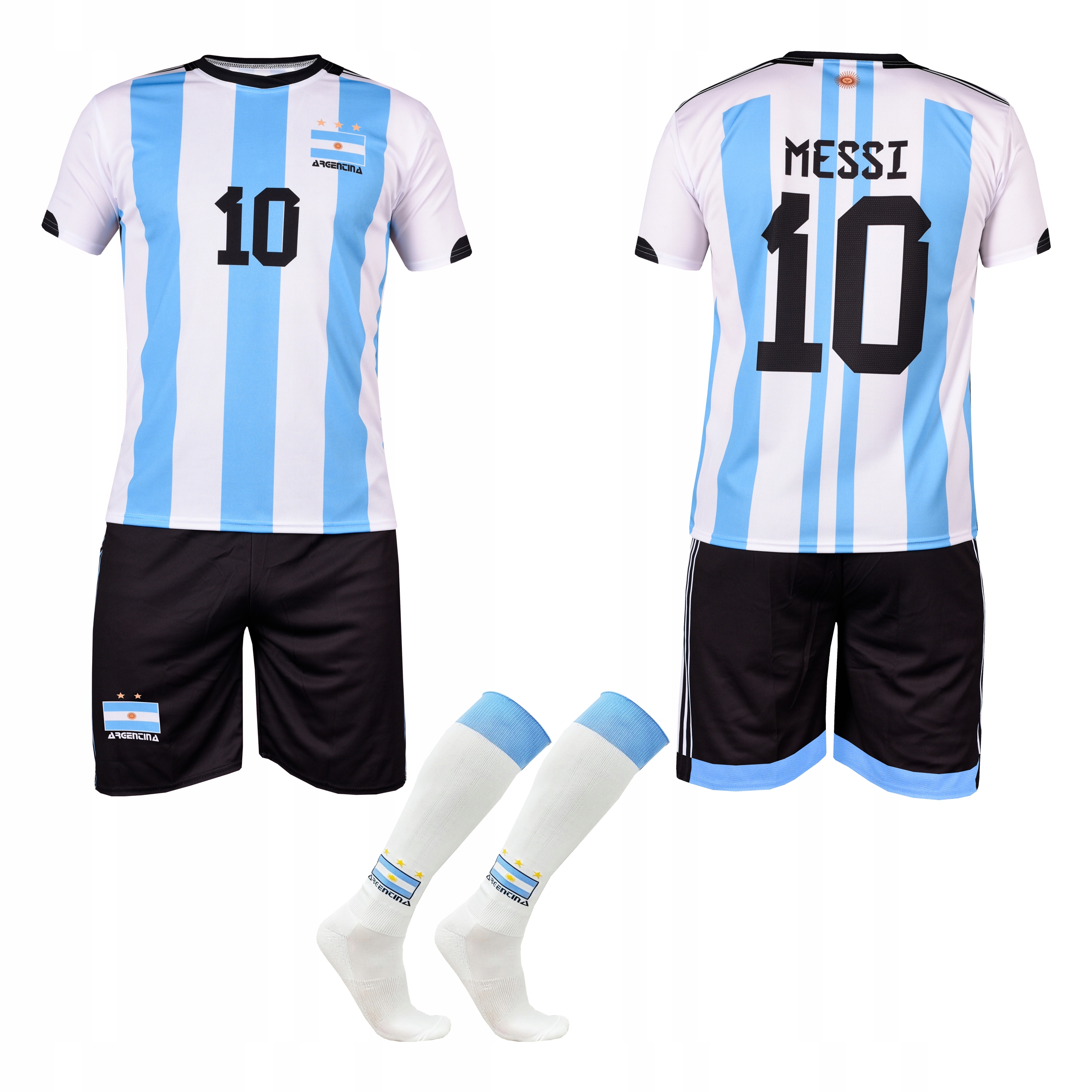Strój piłkarski z getrami - MESSI ARGENTYNA -122cm