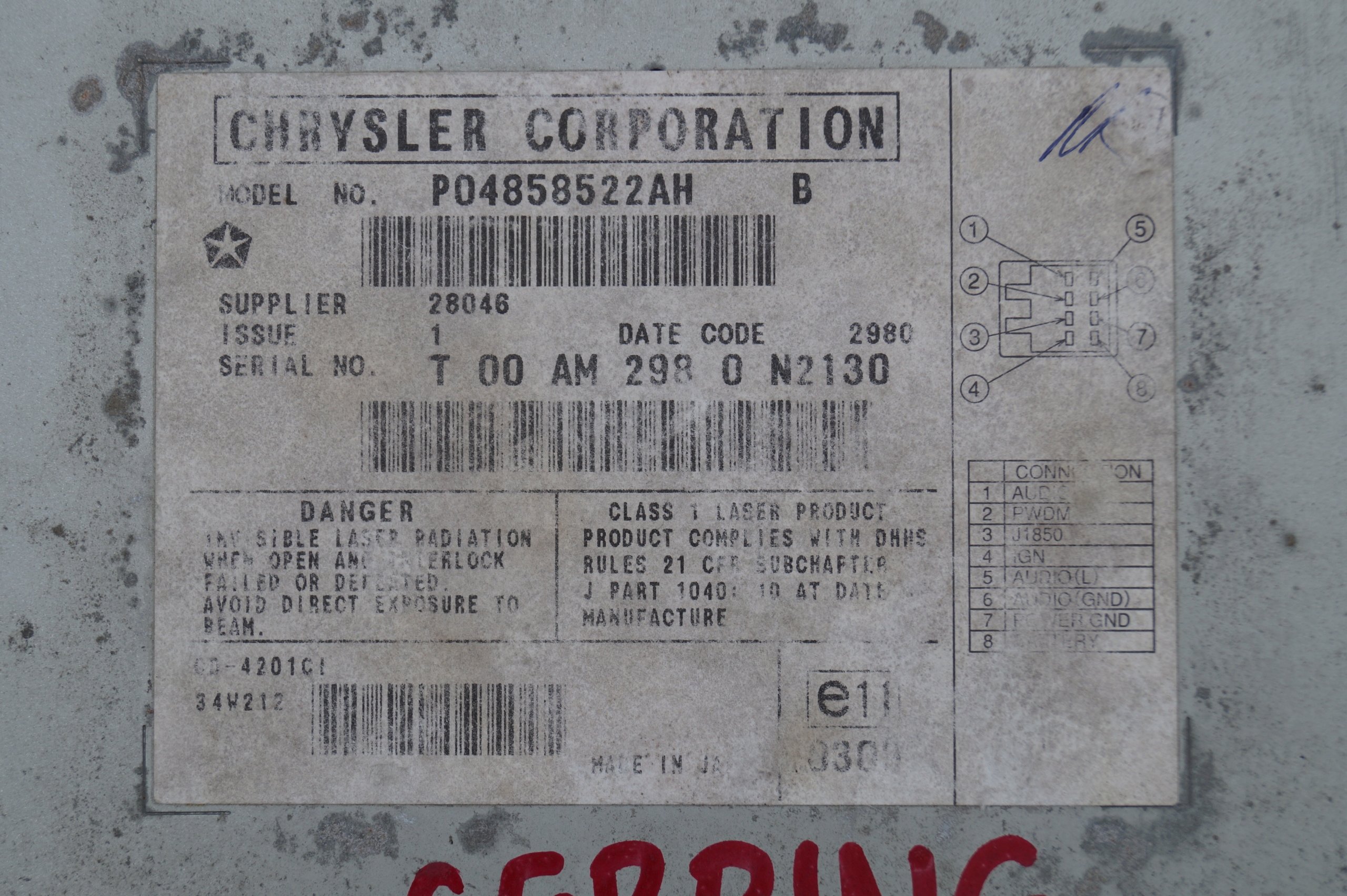 changer PLYT CD CHRYSLER SEBRING II P04858522AH