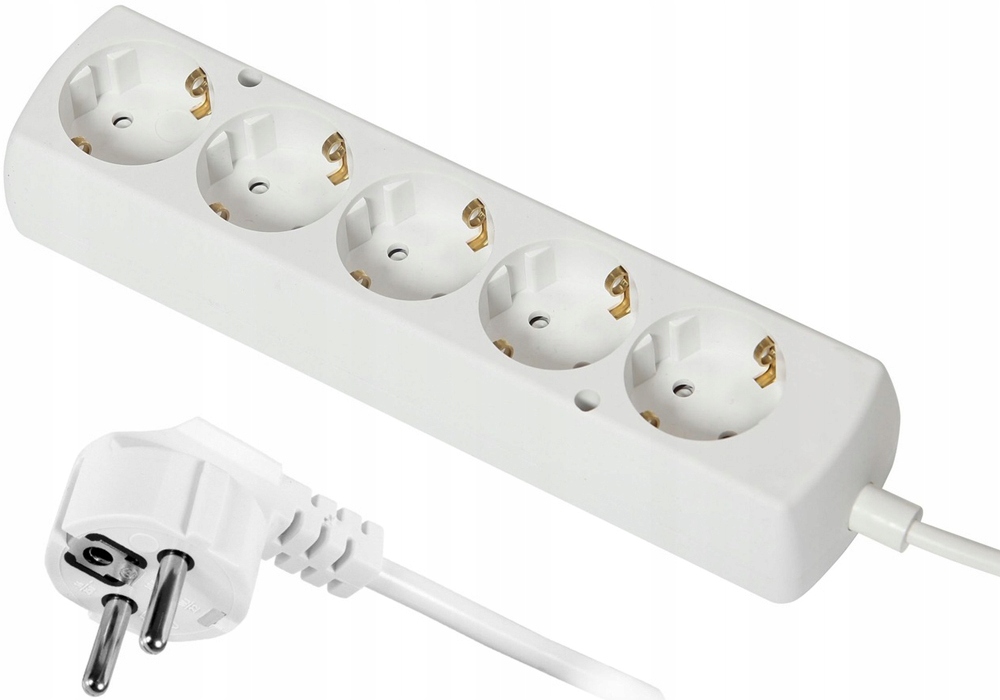 Prodlužovací Kabel 5 Zásuvek Schuko 10 Metrů Zásuvková Lišta Bílá Polský