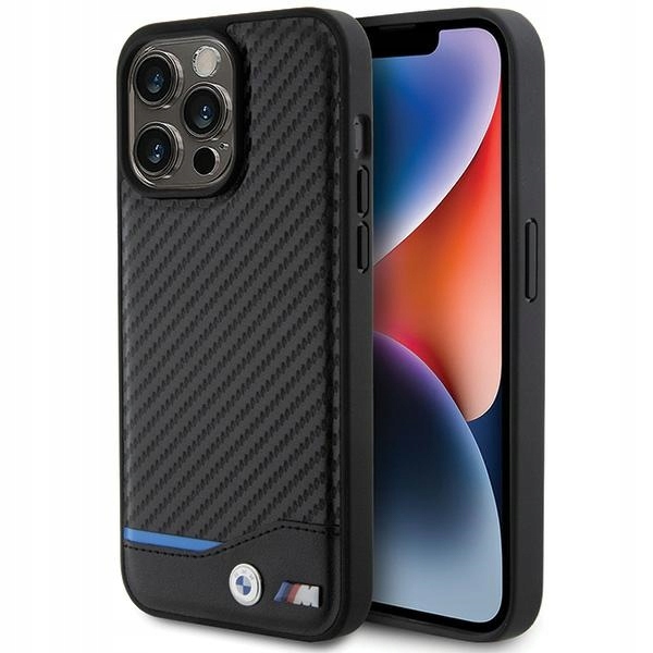 Pouzdro Bmw BMHCP15X22NBCK pro iPhone 15 Pro Max 6,7" černé, kožené, karbonové