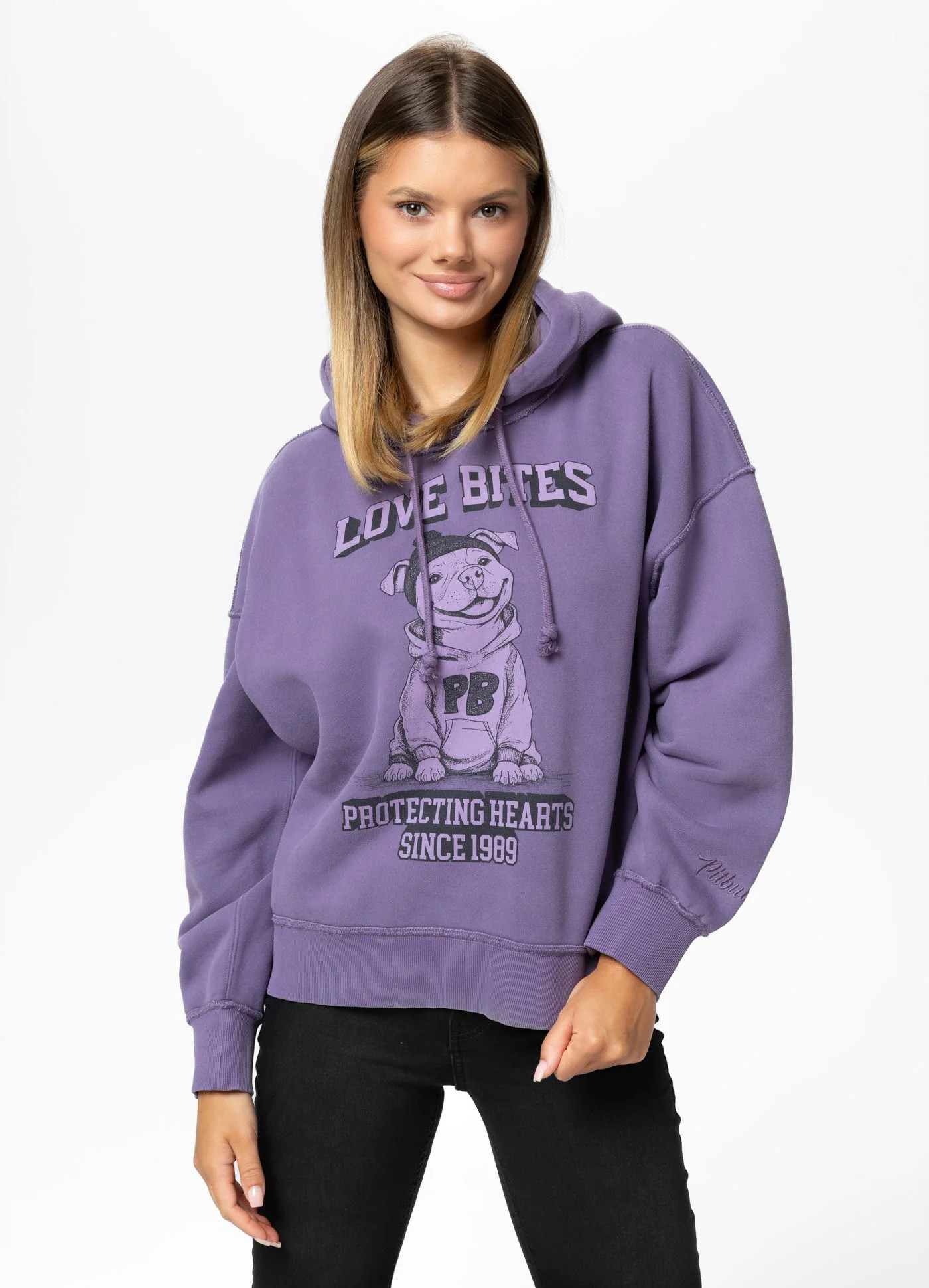 Dámská Mikina Pit Bull West S Kapucí Love Bites Purple, velikost M/L