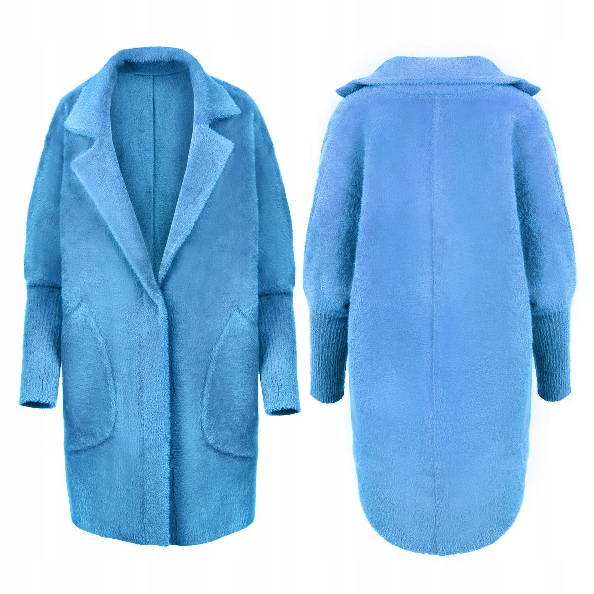 PŁASZCZ ALPAKA KOŁNIERZ WEŁNA KOLOR NIEBIESKI Rozmiar uniwersalny