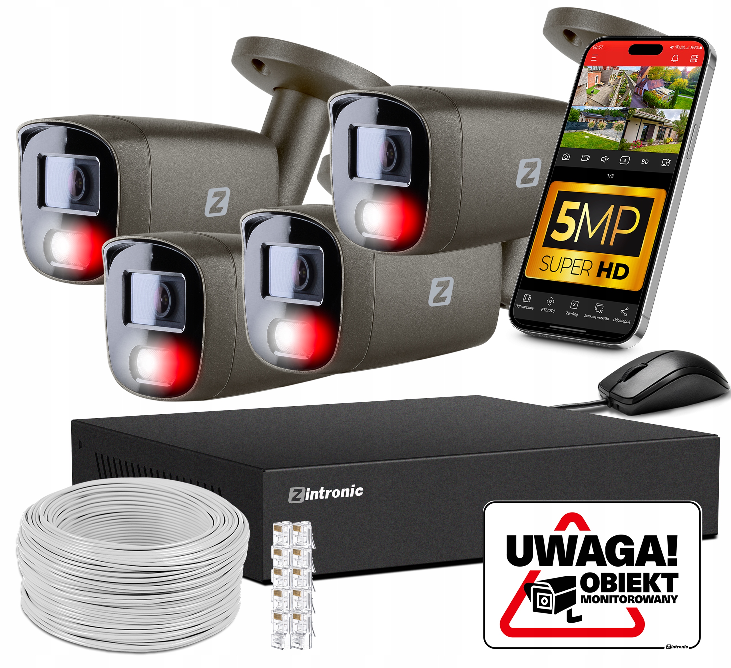 Sada Kamer Pro Monitorování 5MPX Ip Poe 4 Kamery Šedá Detekce Lidí