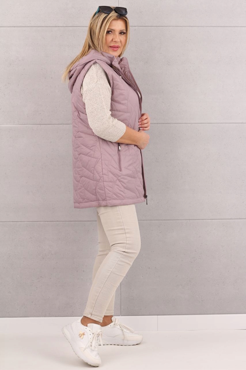 KAMIZELKA PIKOWANA DŁUGA Z KAPTUREM DAMSKA MODNY BEZREKAWNIK ROZMIARY Rozmiar 42