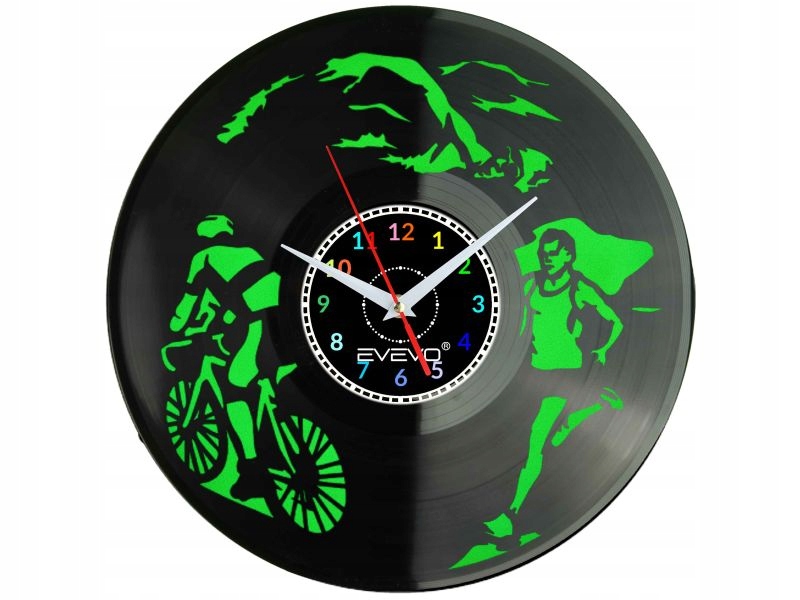 Nástěnné Hodiny Ironman Triatlon Fluorescenční Pozadí Vinylová Deska Dárek