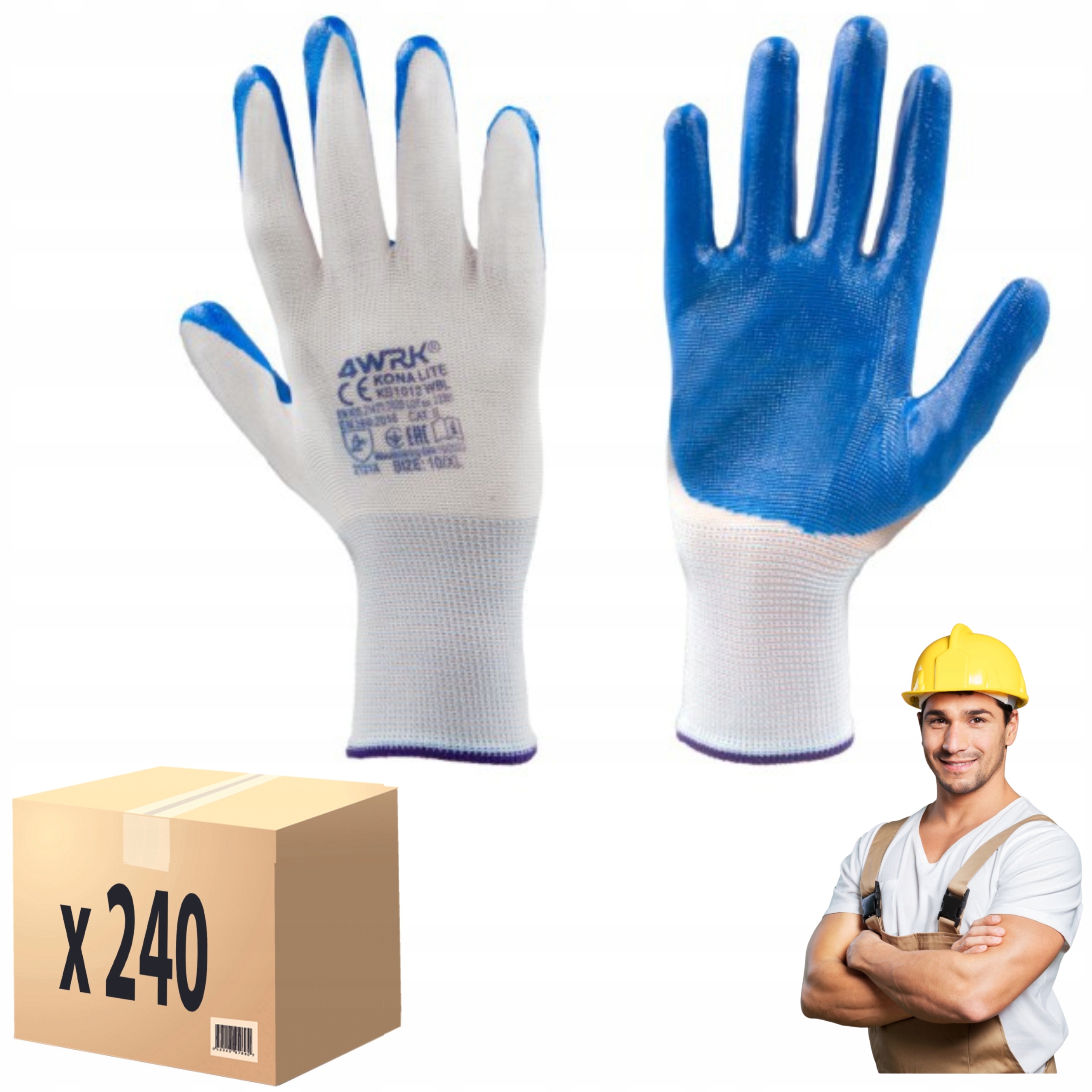 Rękawice robocze powlekane nitrylem ochronne Bhp 4WRK Kona 10XL 240par Hurt