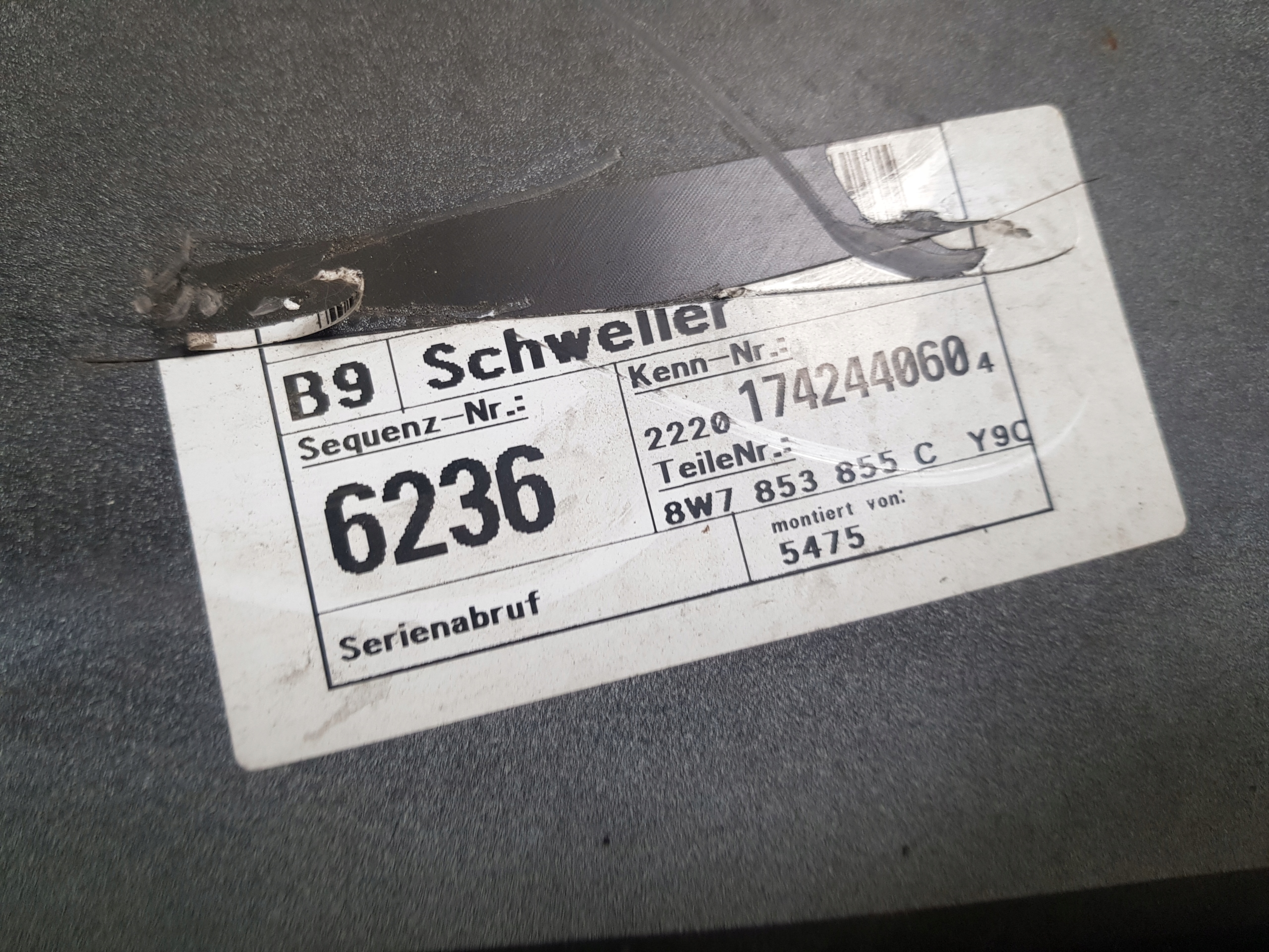 moulding threshold left exterior AUDI A5 8W SPORTBACK 2019 S-LINE 8W7853855C