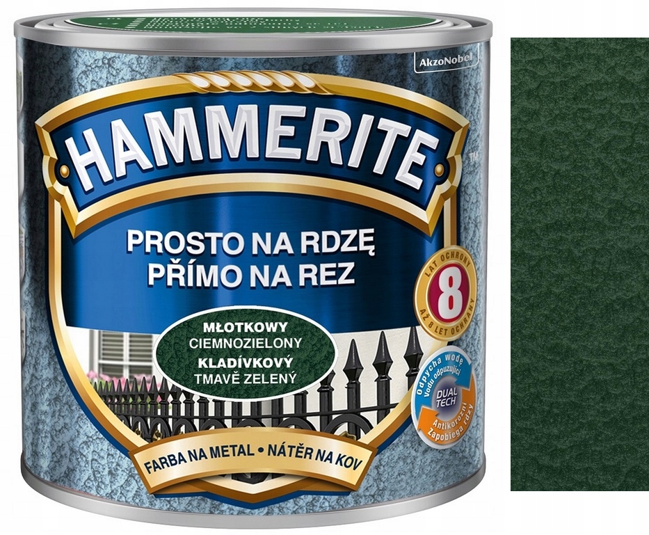 Hammerite Farba Na Rdzę Metal Do Ogrodzeń Ciemnozielony Młotkowy 5L