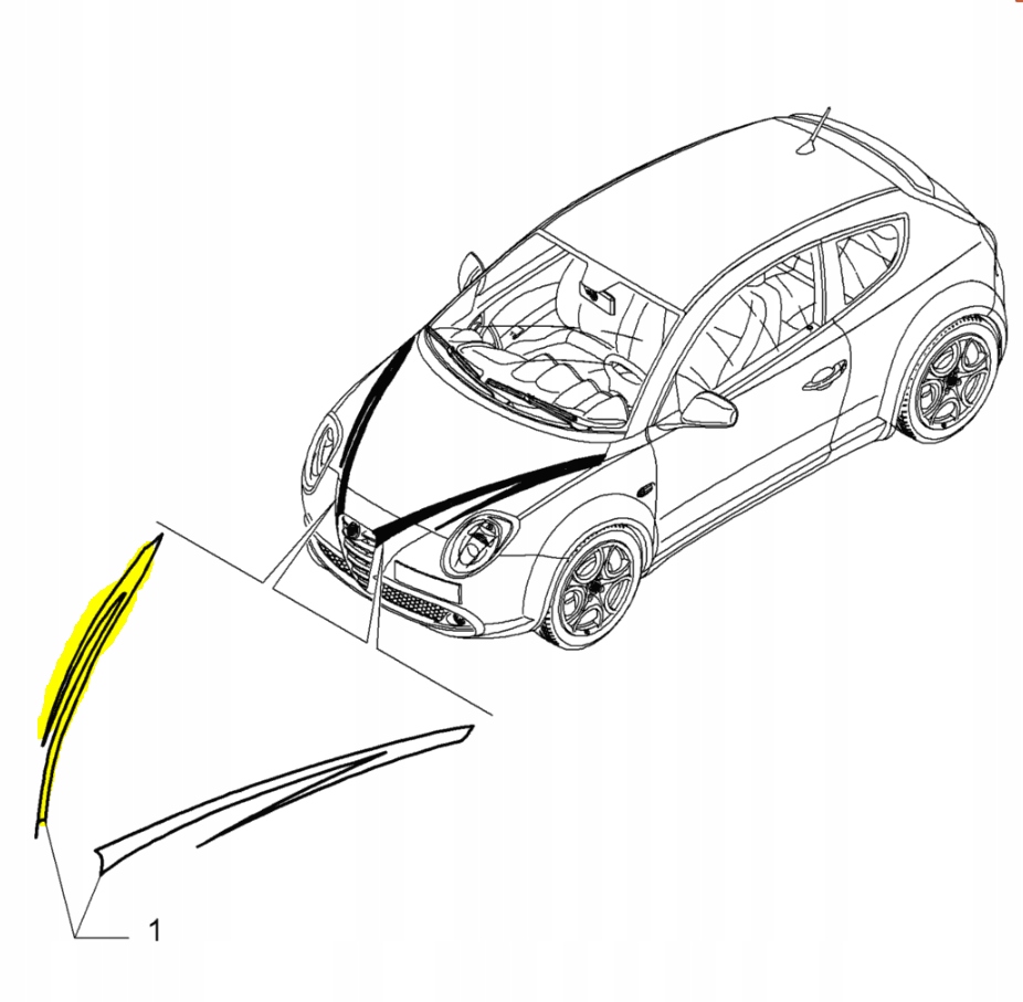 Naklejki maski silnika prawa Alfa Romeo Mito Numer katalogowy producenta 50516344