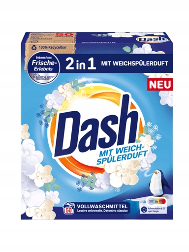 Levně 2x Dash 2v1 Prášek na praní tkanin Univerzální 50 praní 3 kg