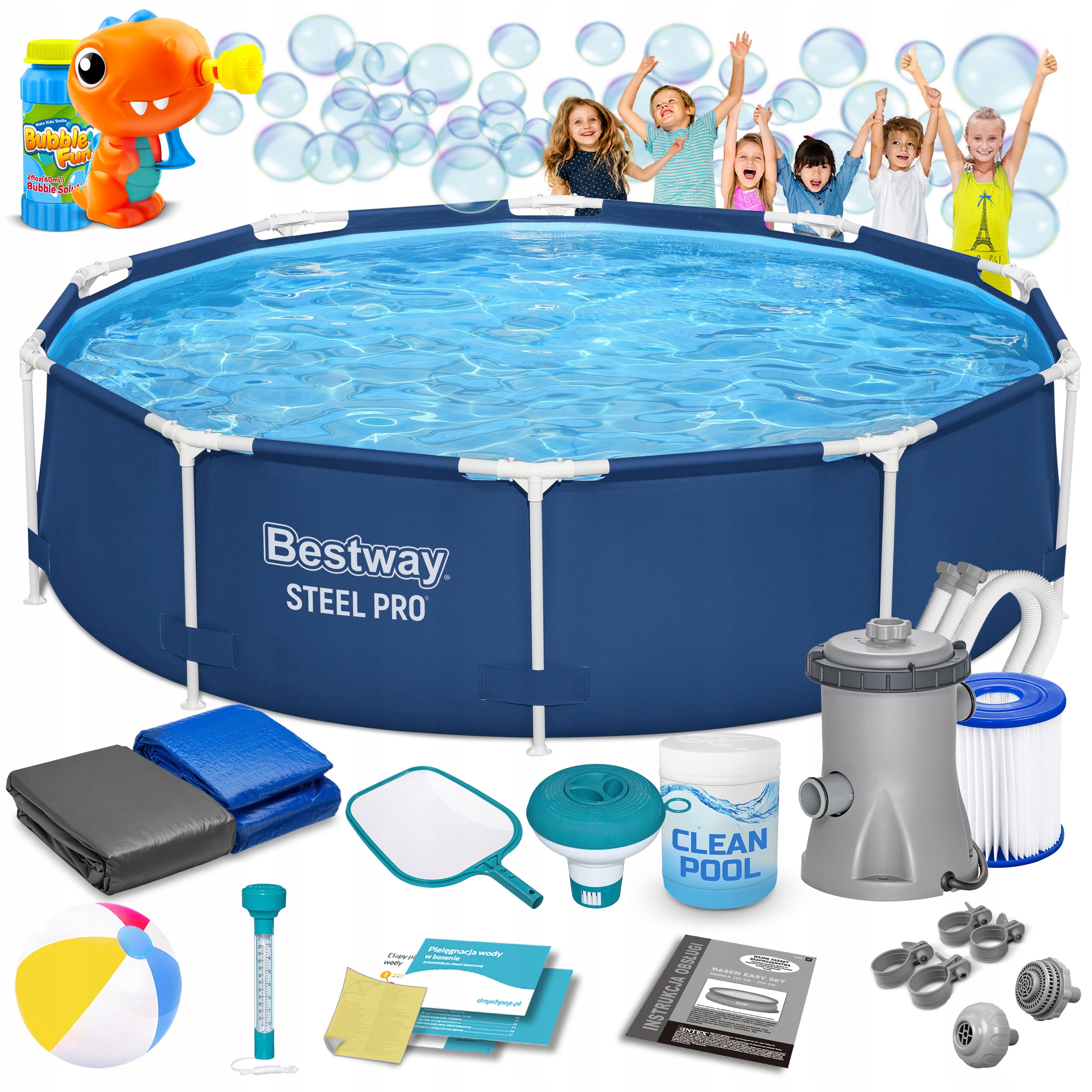 Basen Stelażowy Ogrodowy Rodzinny Z Pompą 305x76cm Bestway Zestaw Max 16w1